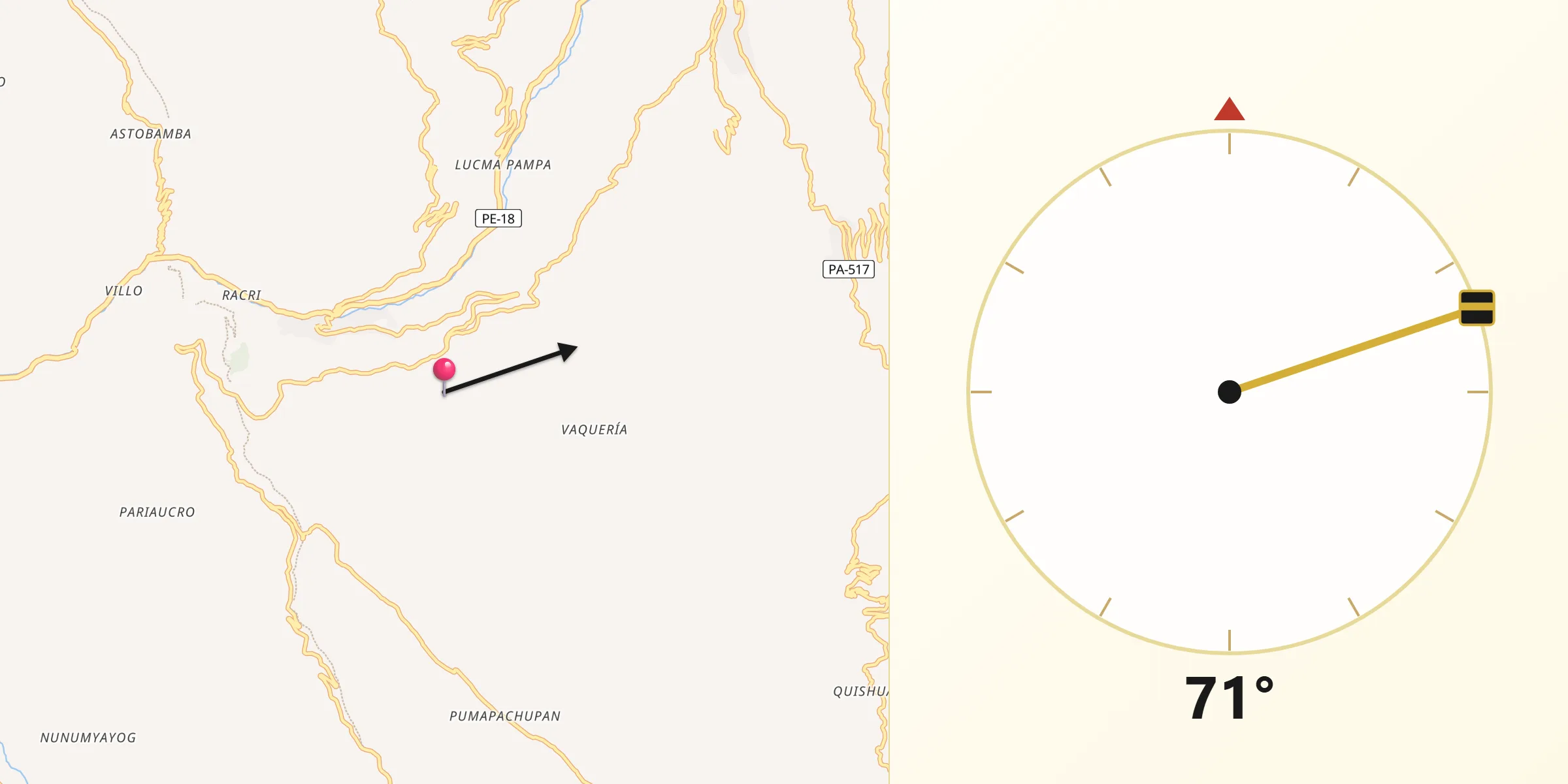 Dirección de la Qibla desde Provincia de Daniel Carrión