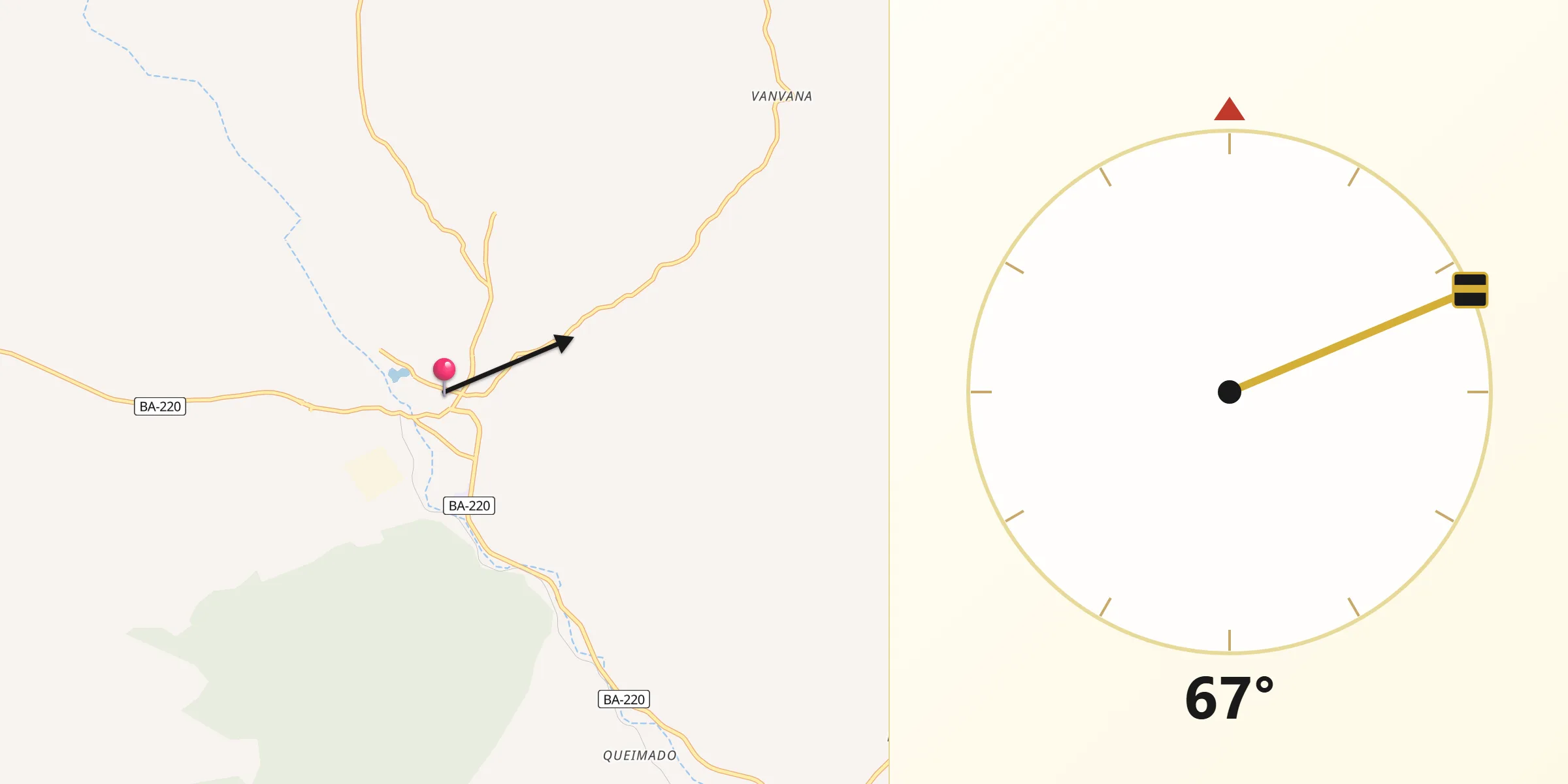 Direção da Qibla a partir de Campo Formoso