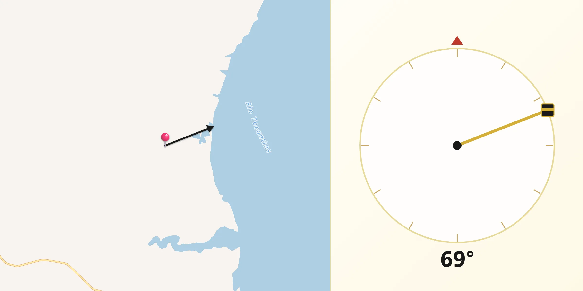 Direção da Qibla a partir de Porto Nacional