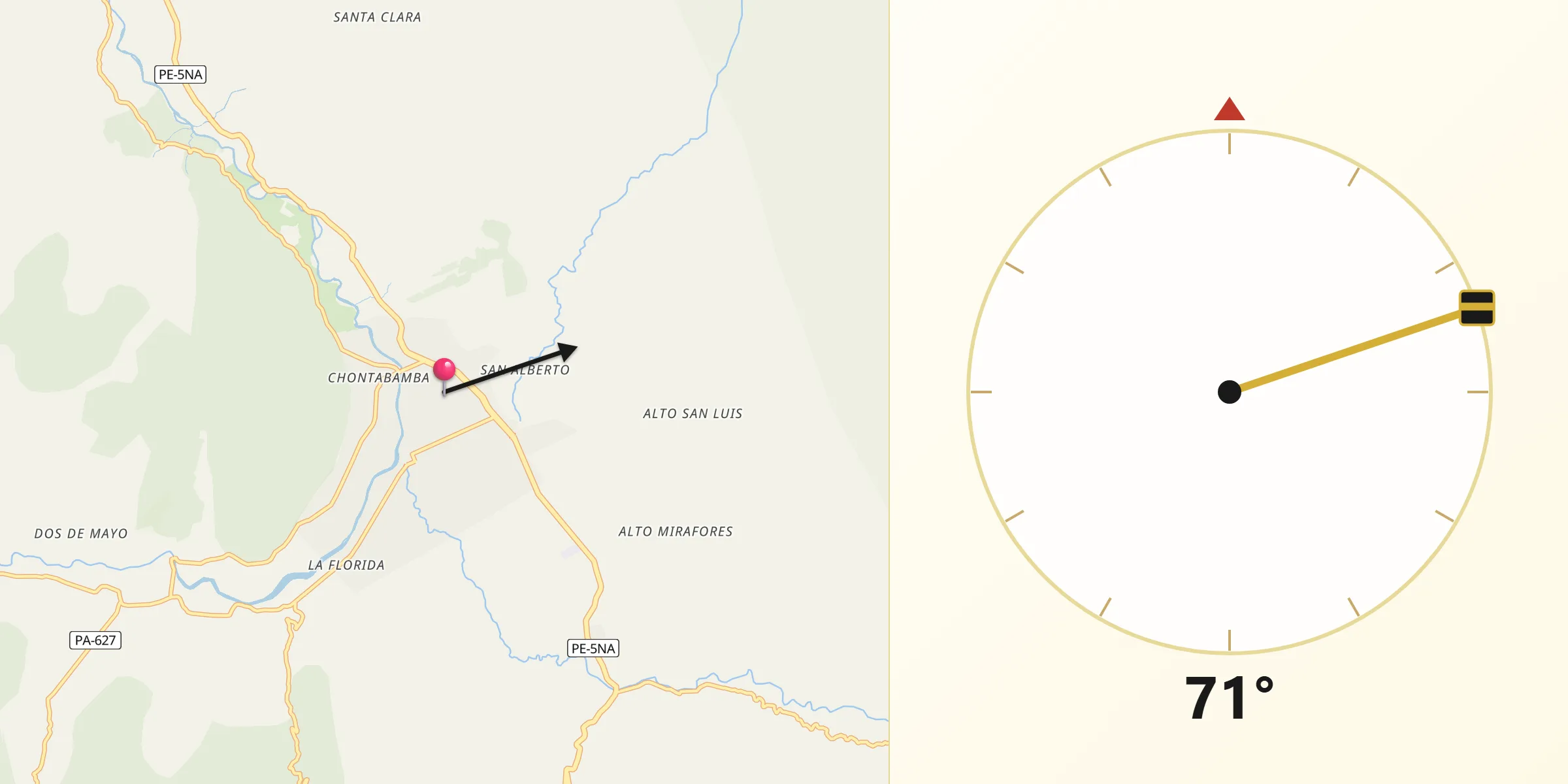 Dirección de la Qibla desde Oxapampa