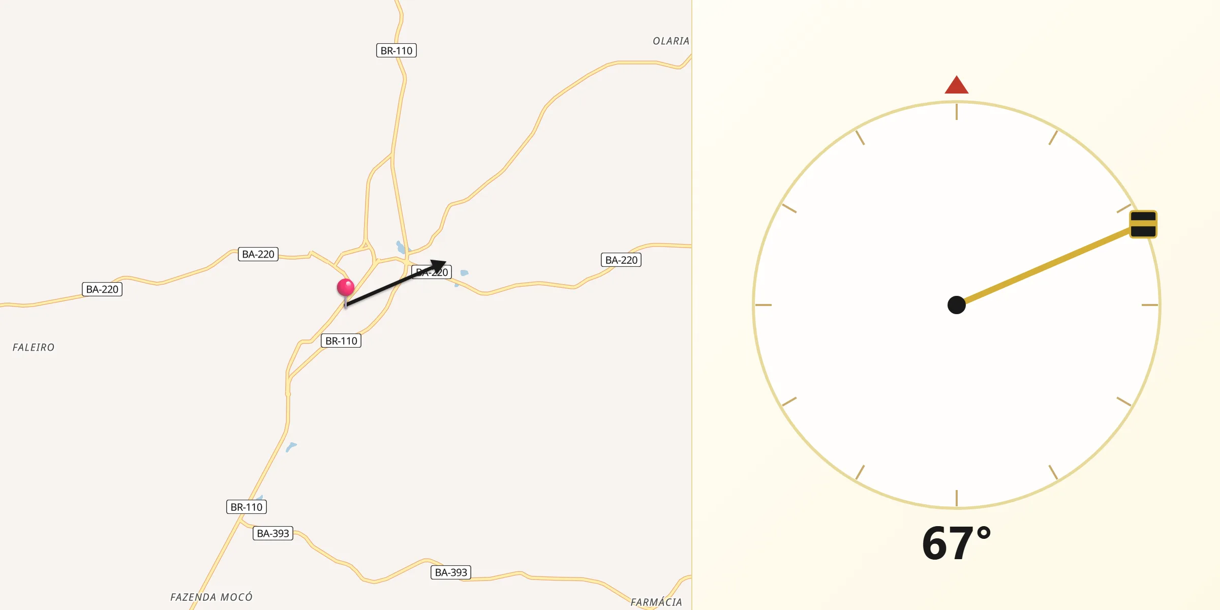 Direção da Qibla a partir de Cícero Dantas