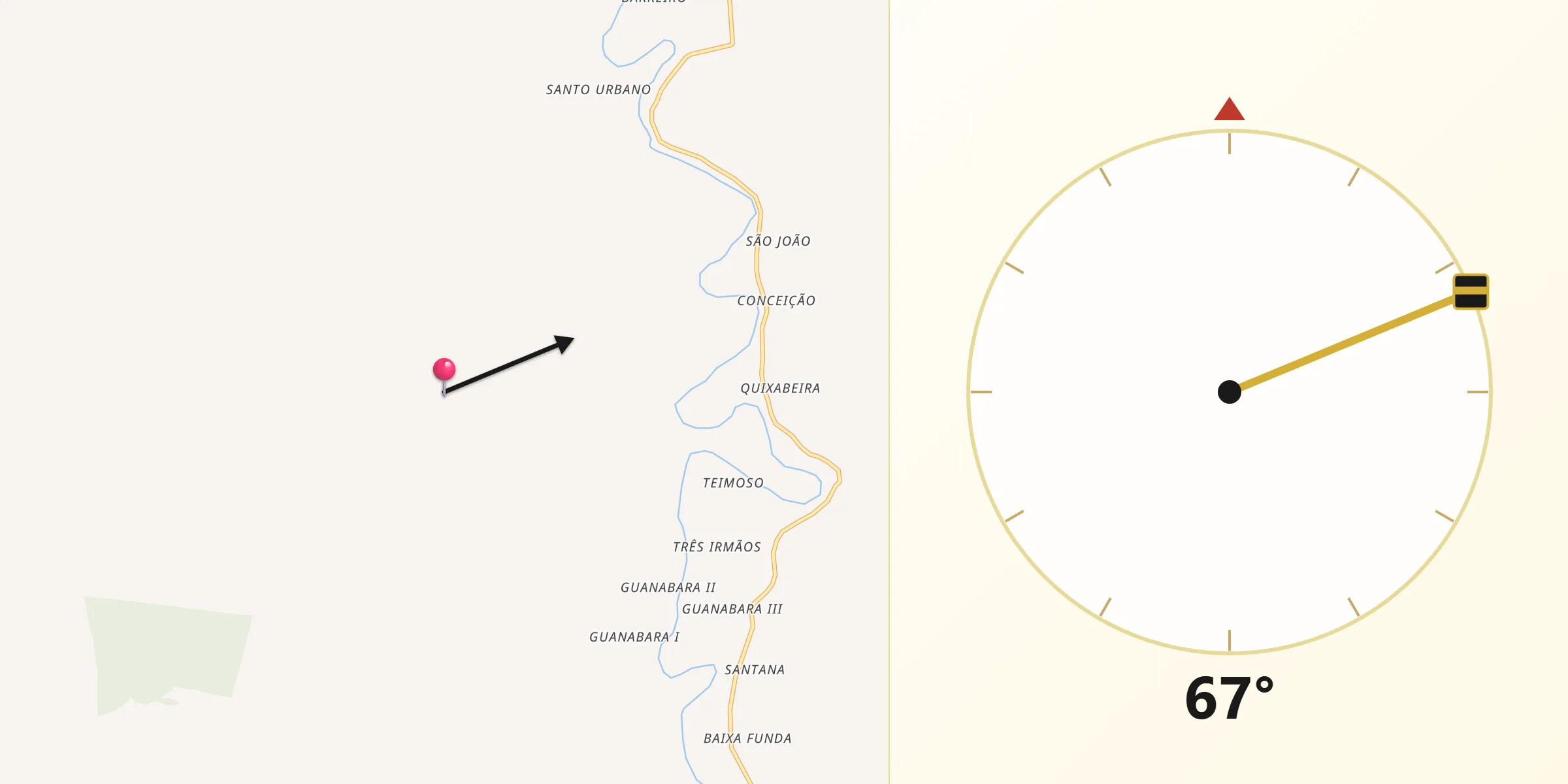 Direção da Qibla a partir de Itaguaçu da Bahia