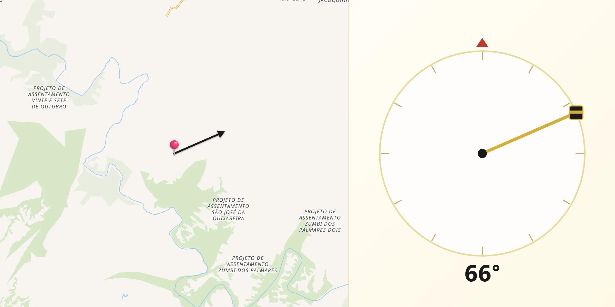 Direção da Qibla a partir de Pedra Mole