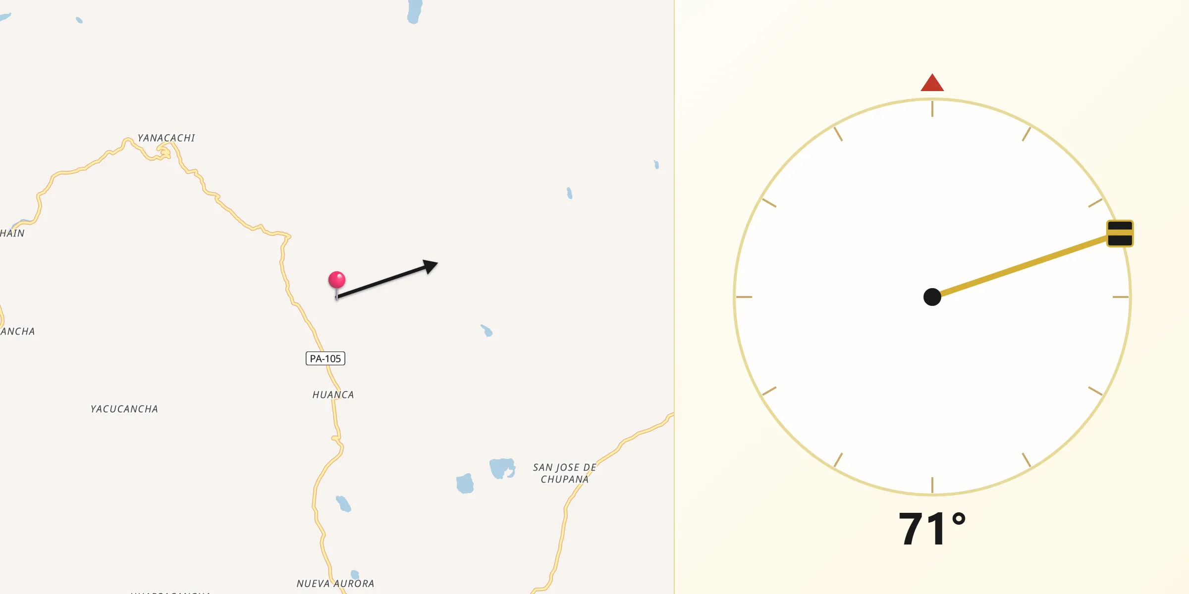 Dirección de la Qibla desde Provincia de Pasco