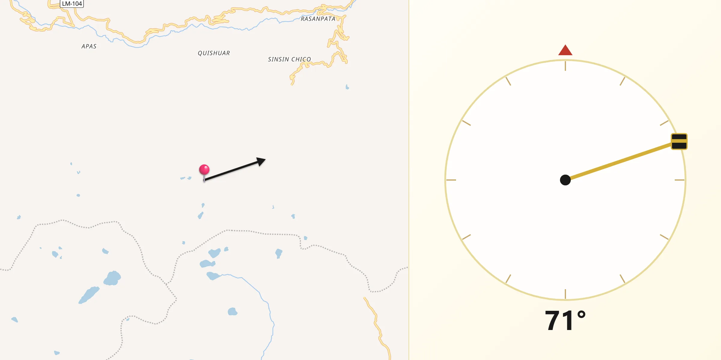 Dirección de la Qibla desde Provincia de Cajatambo