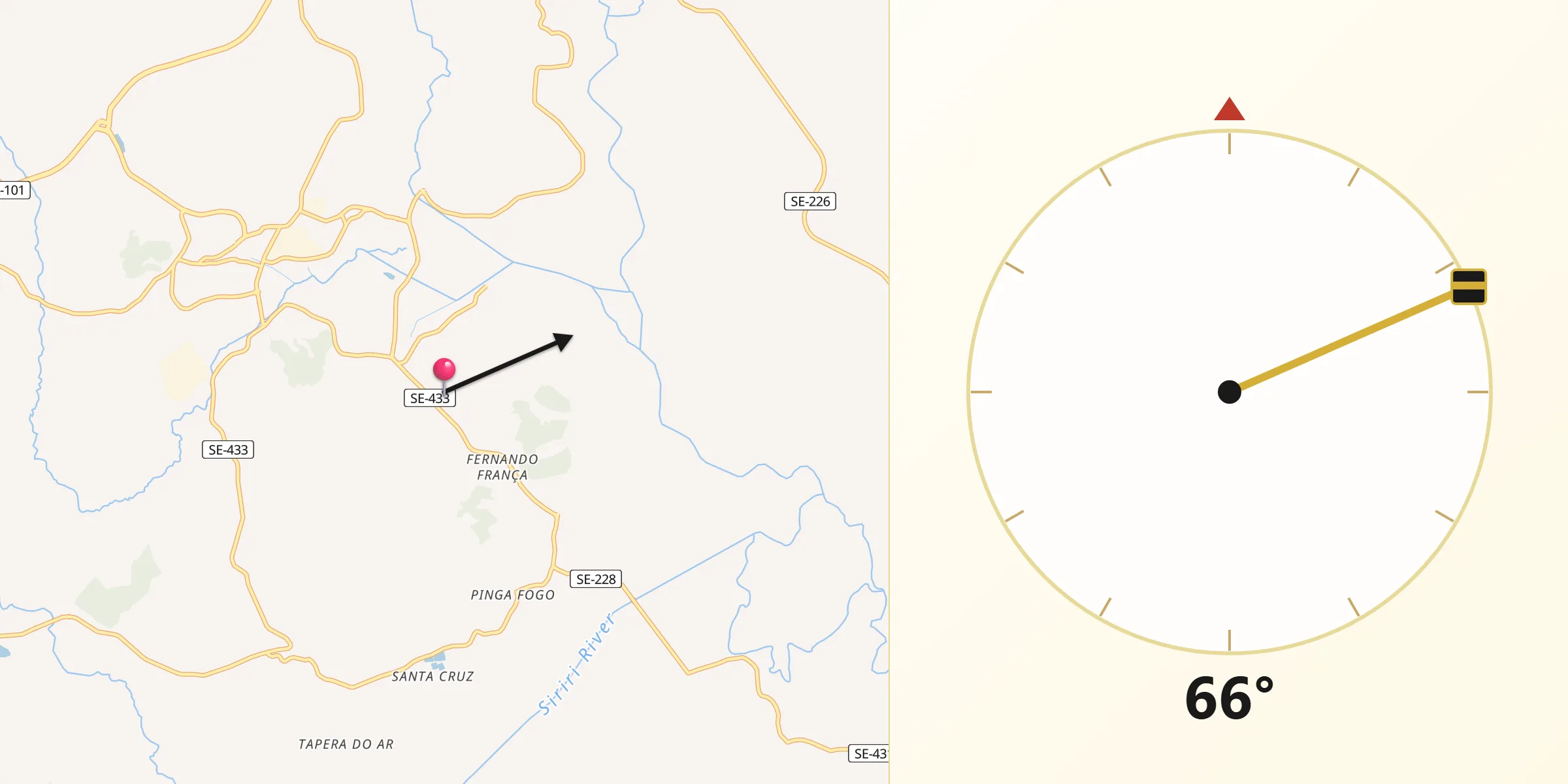 Direção da Qibla a partir de Carmópolis