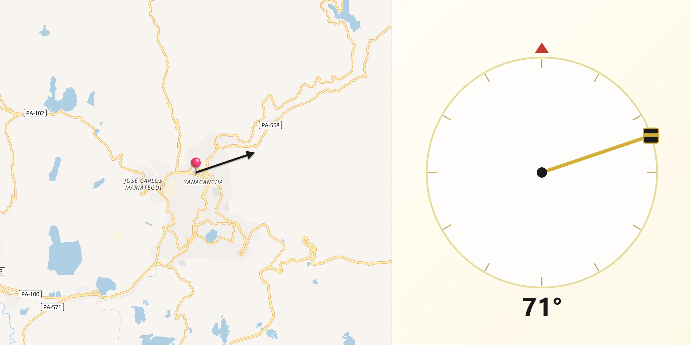 Dirección de la Qibla desde Cerro de Pasco