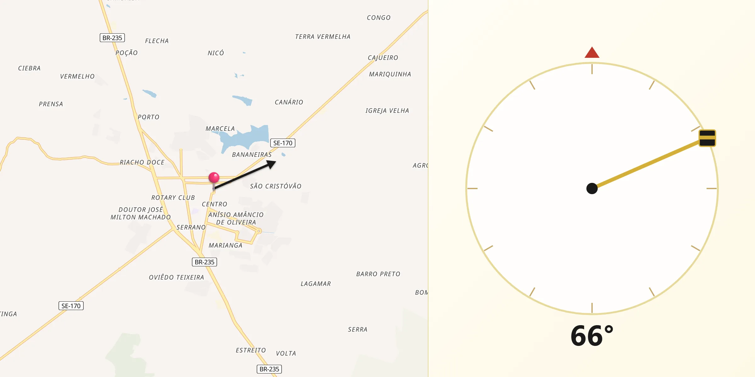 Direção da Qibla a partir de Itabaiana