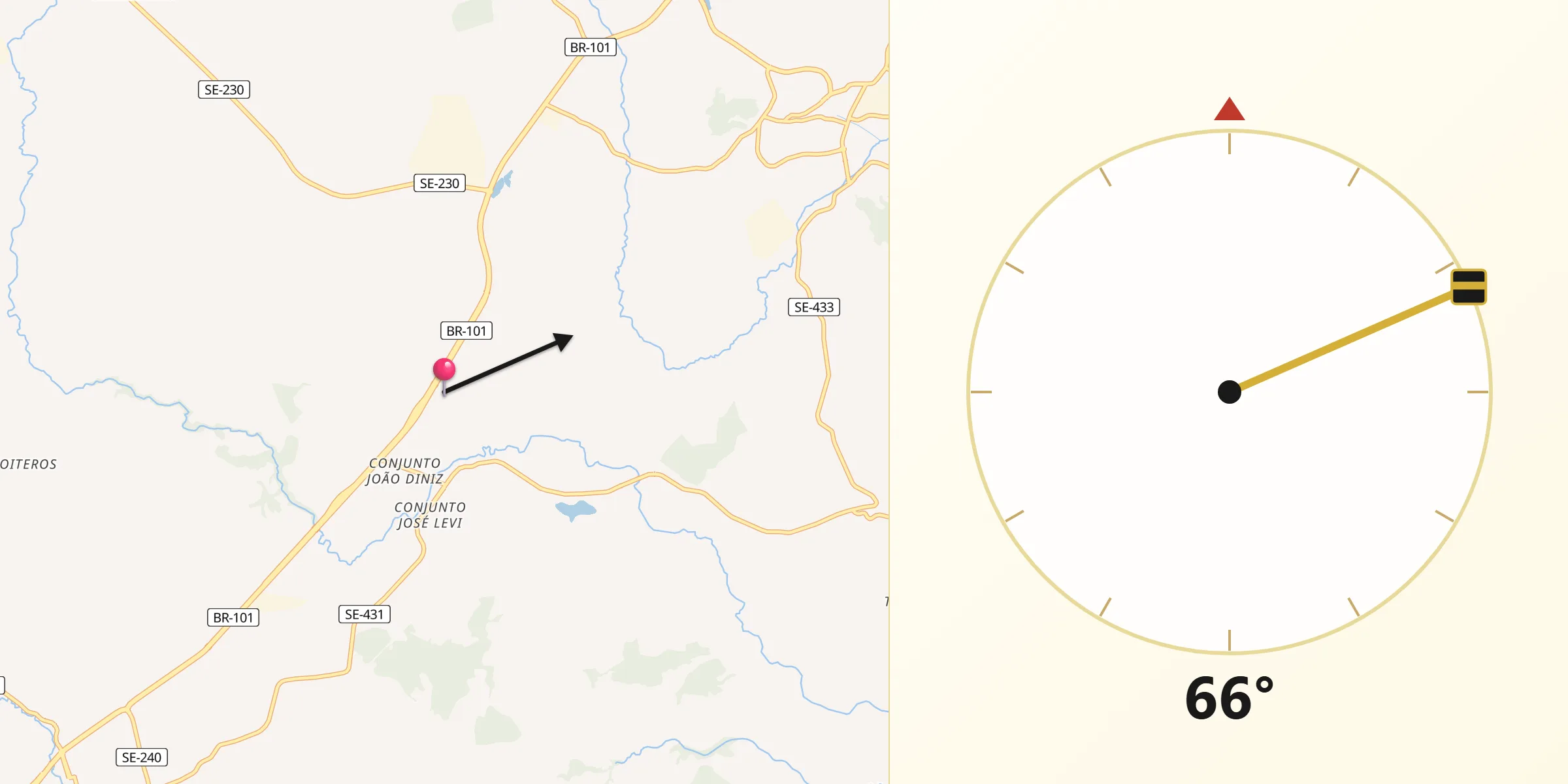 Direção da Qibla a partir de Rosário do Catete