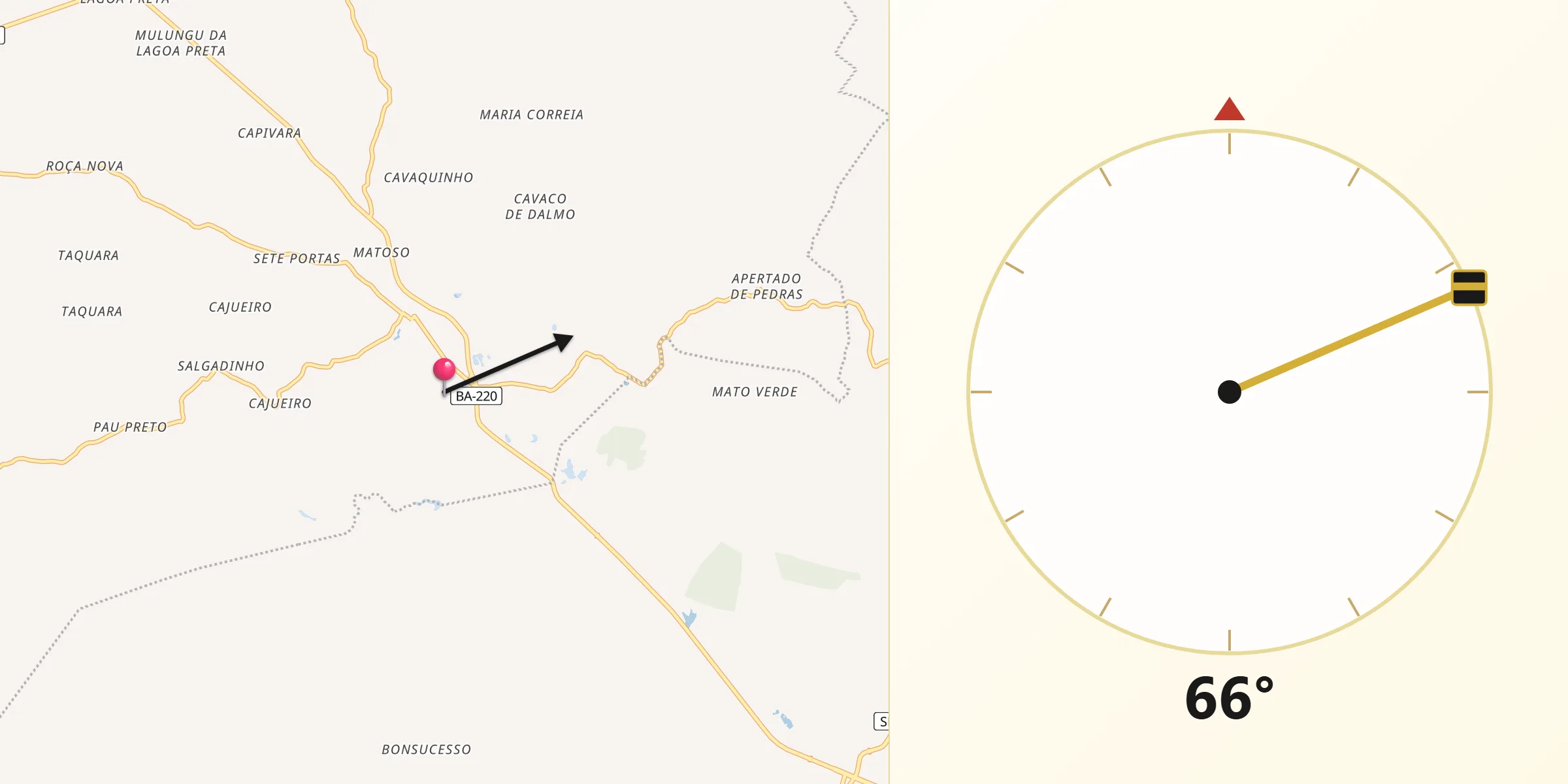Direção da Qibla a partir de Paripiranga
