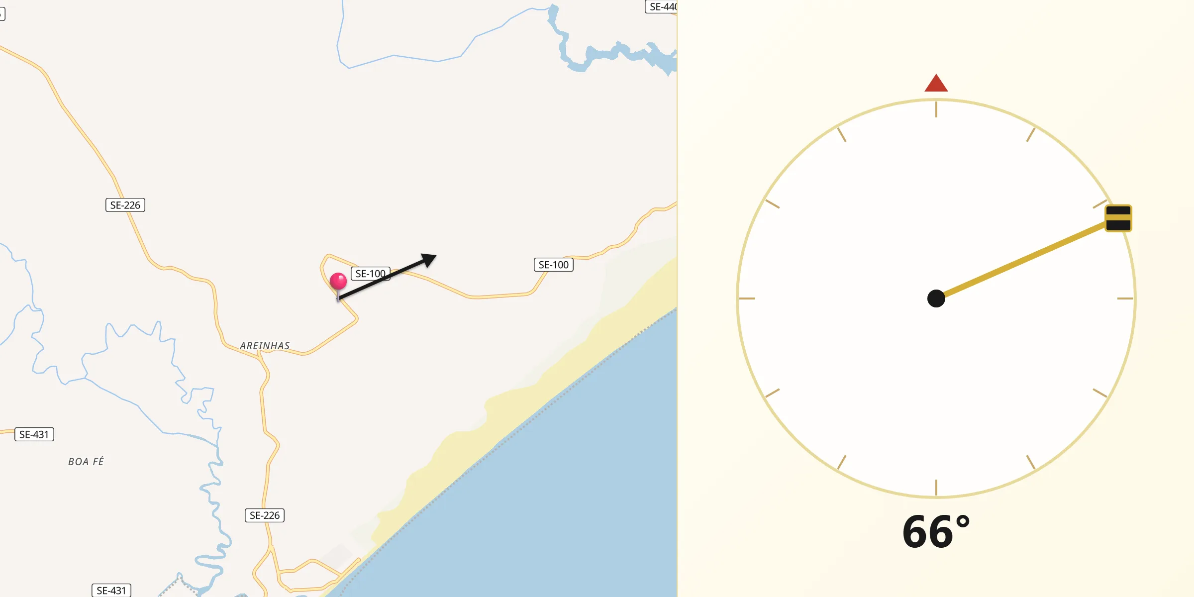 Direção da Qibla a partir de Pirambu