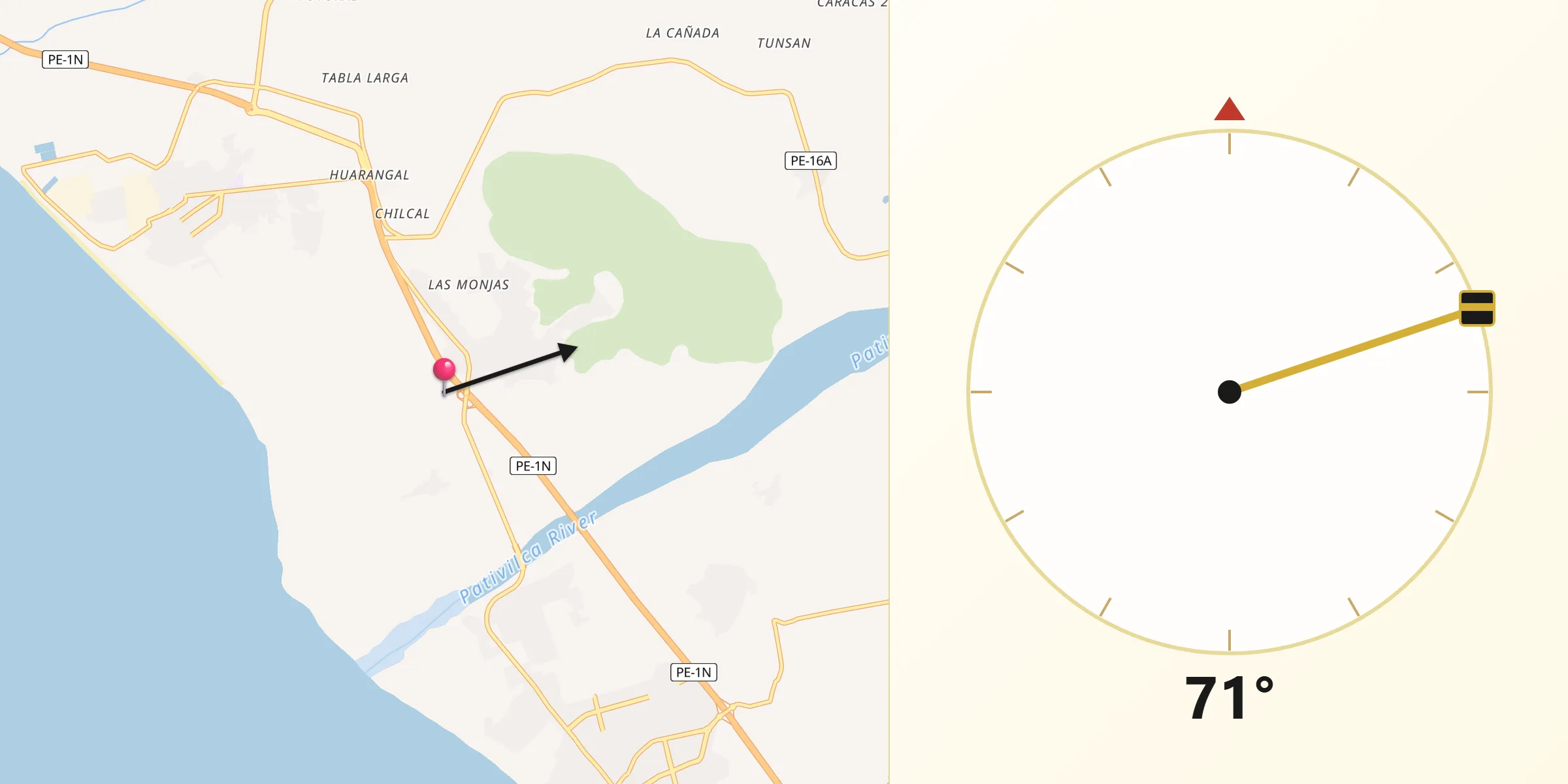 Dirección de la Qibla desde Pativilca