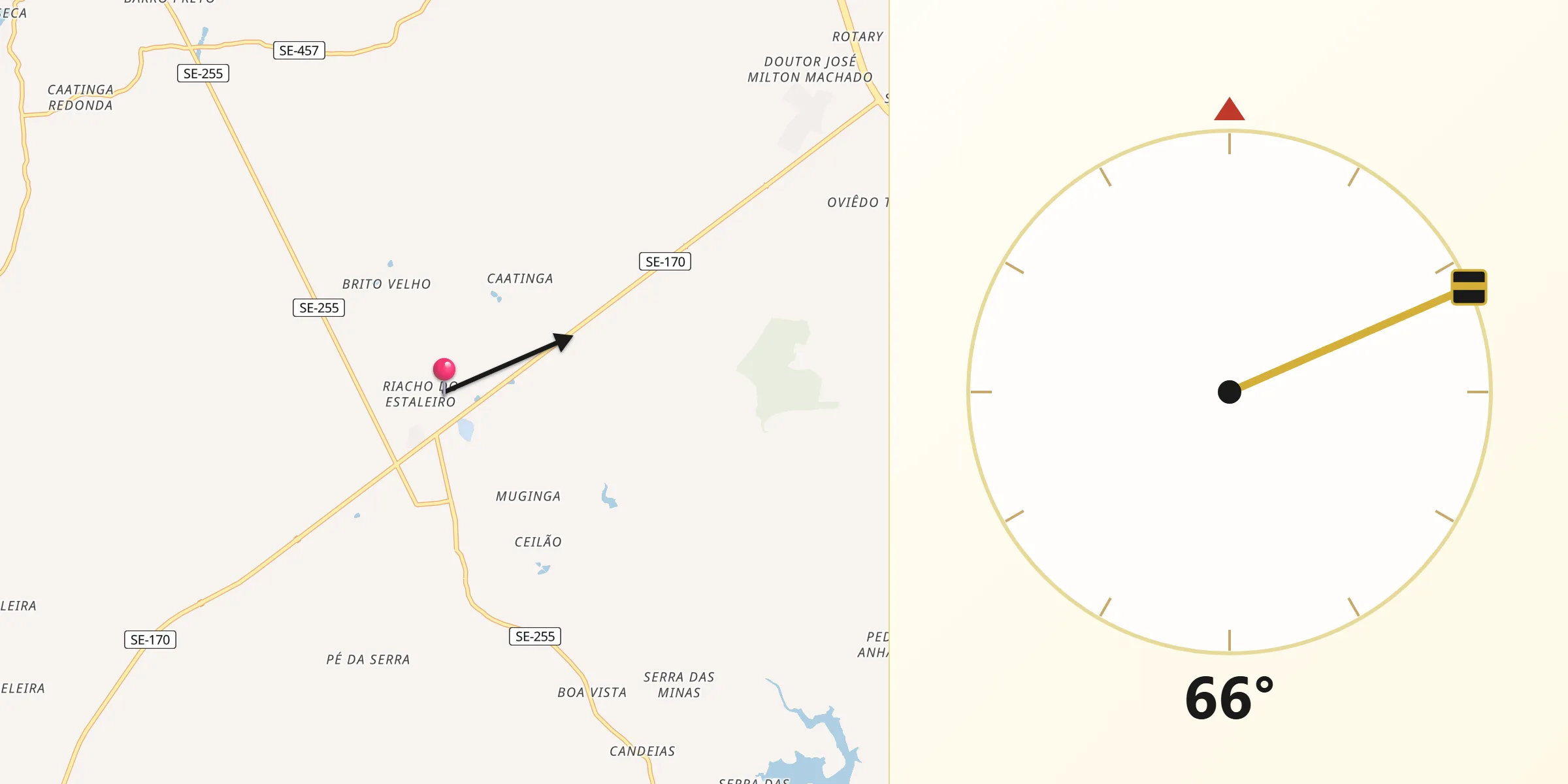 Direção da Qibla a partir de Campo do Brito
