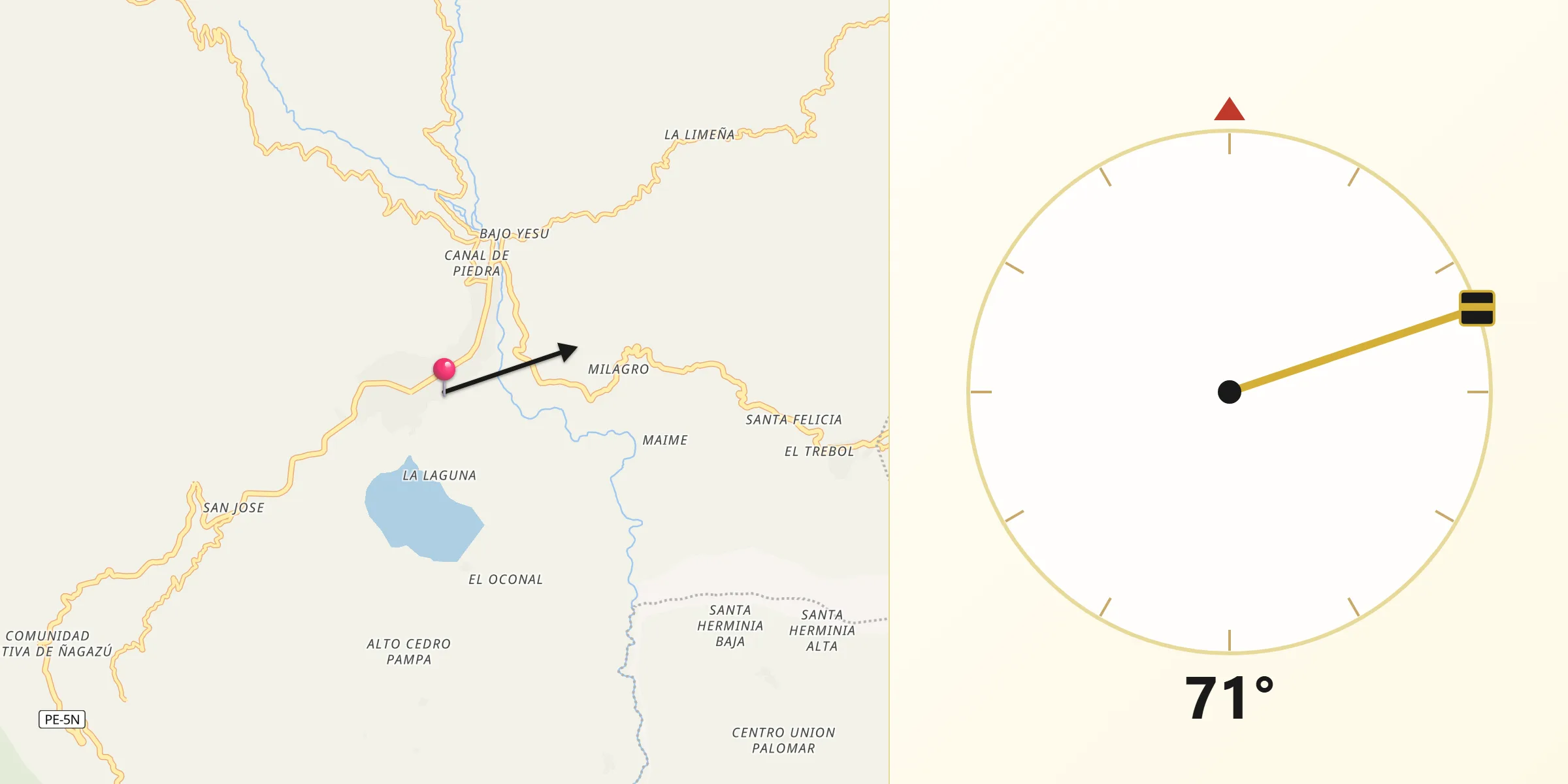Dirección de la Qibla desde Villa Rica