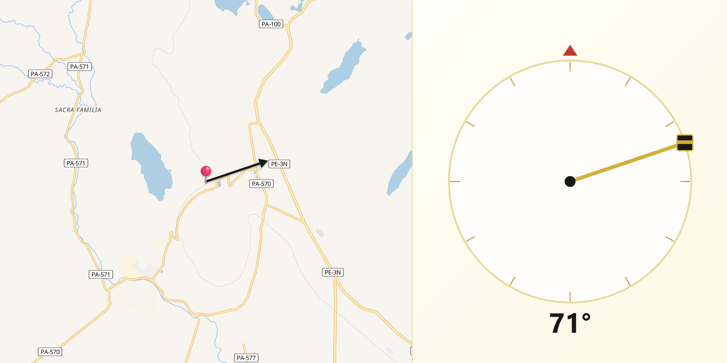 Dirección de la Qibla desde Tinyahuarco