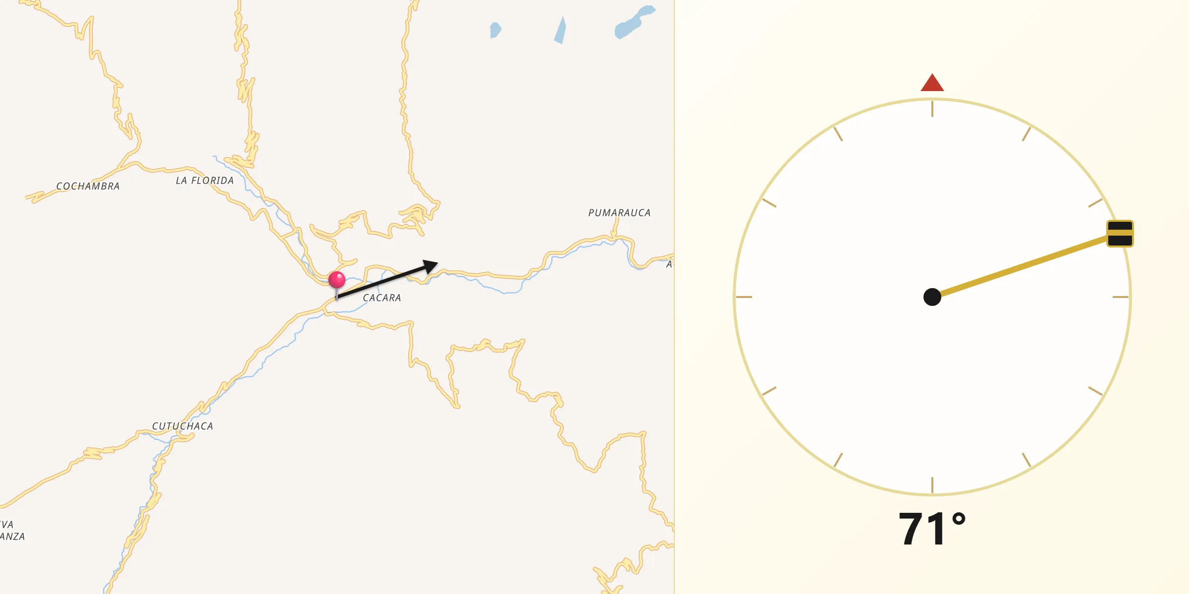 Dirección de la Qibla desde Paucartambo