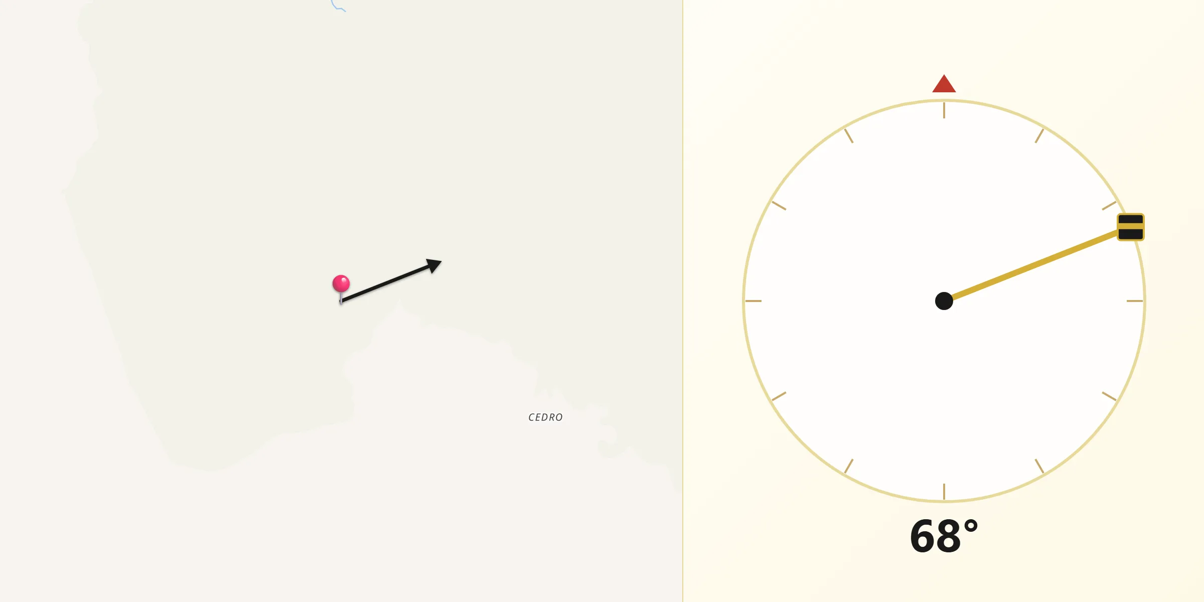 Direção da Qibla a partir de Ponte Alta do Tocantins