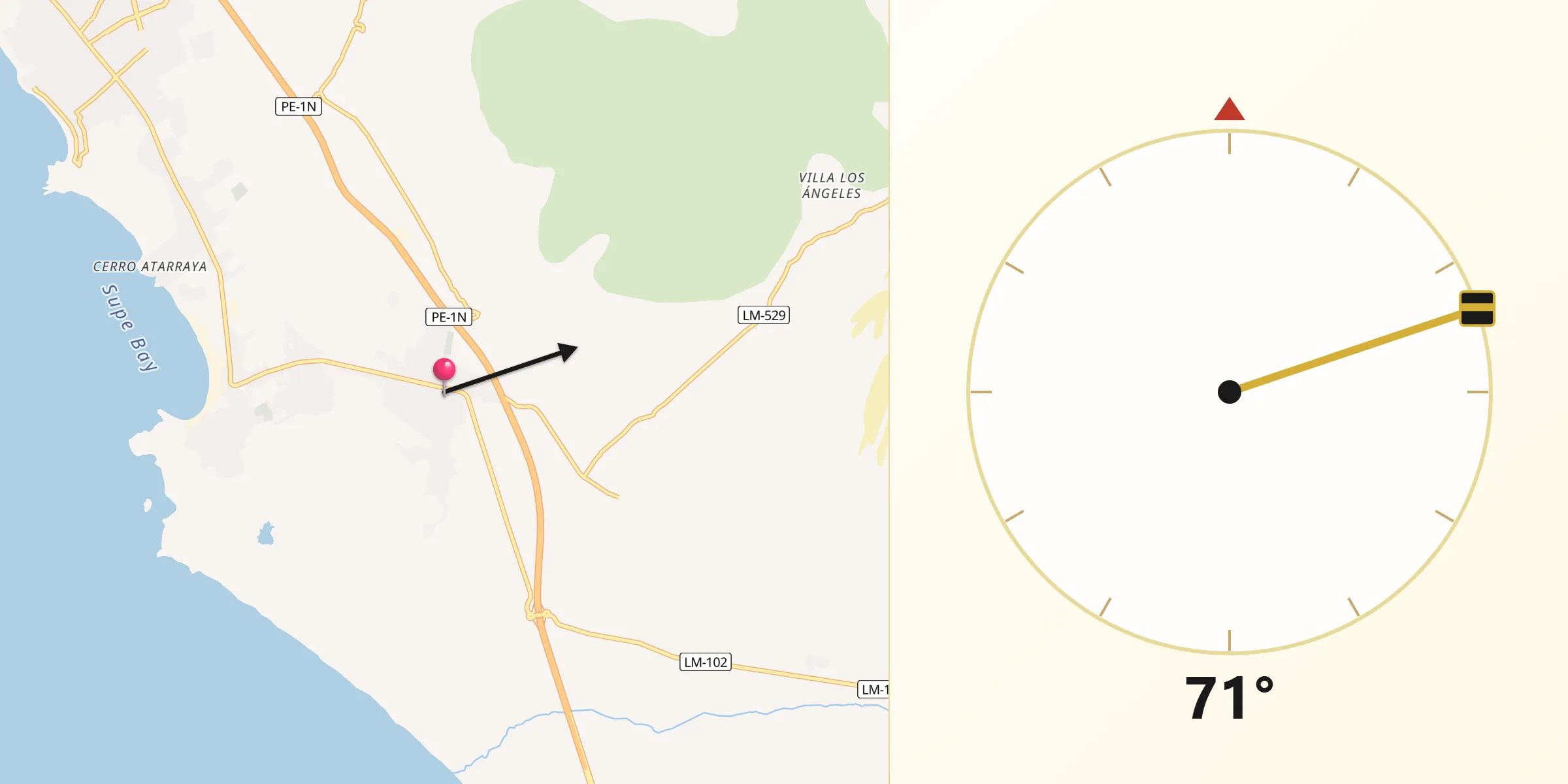 Dirección de la Qibla desde Supe