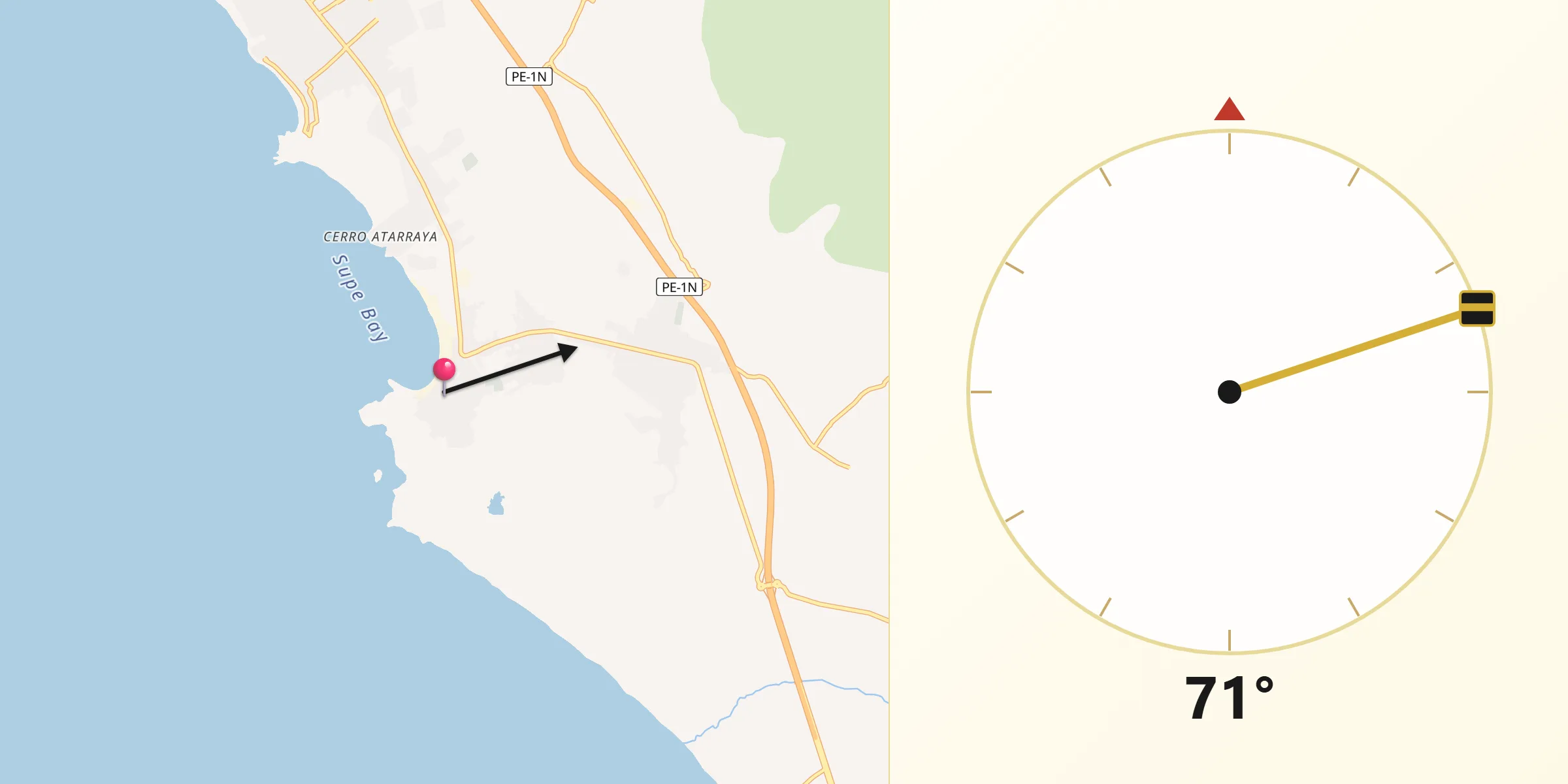 Dirección de la Qibla desde Puerto Supe