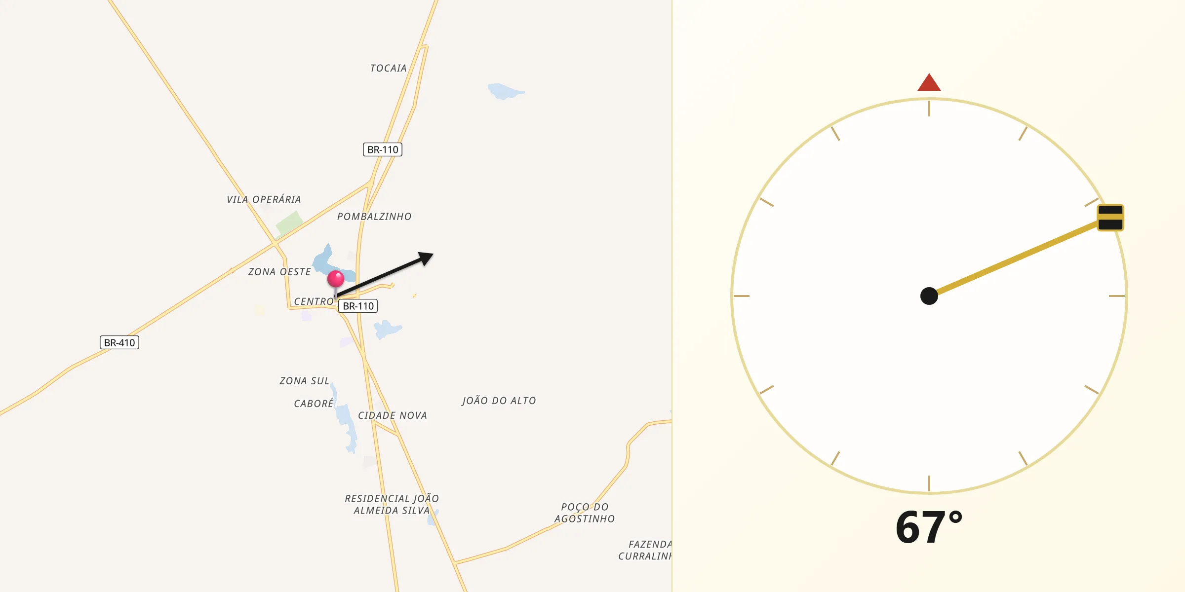 Direção da Qibla a partir de Ribeira do Pombal