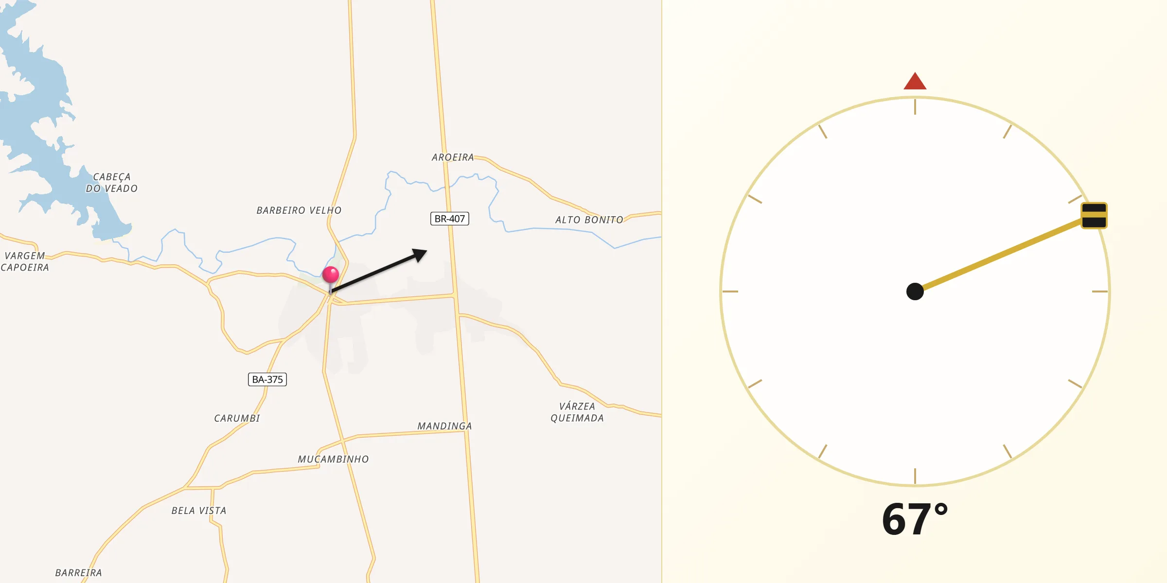 Direção da Qibla a partir de Ponto Novo
