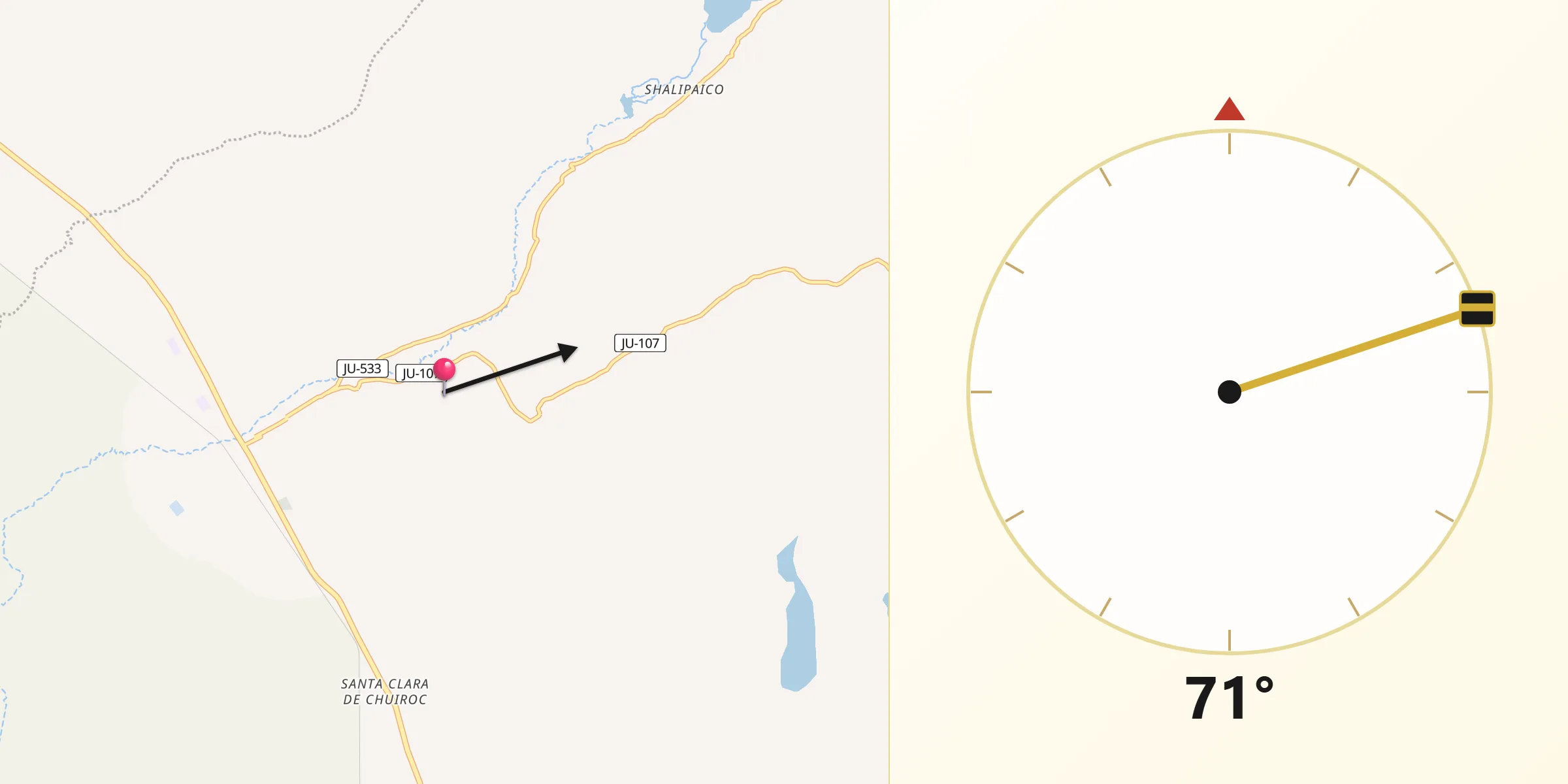 Dirección de la Qibla desde Carhuamayo