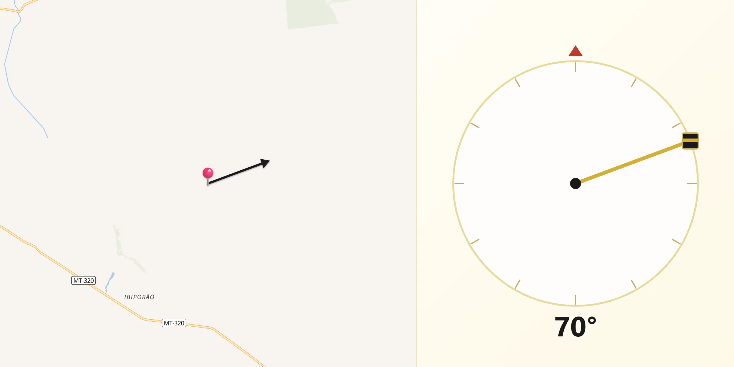 Direção da Qibla a partir de Nova Santa Helena