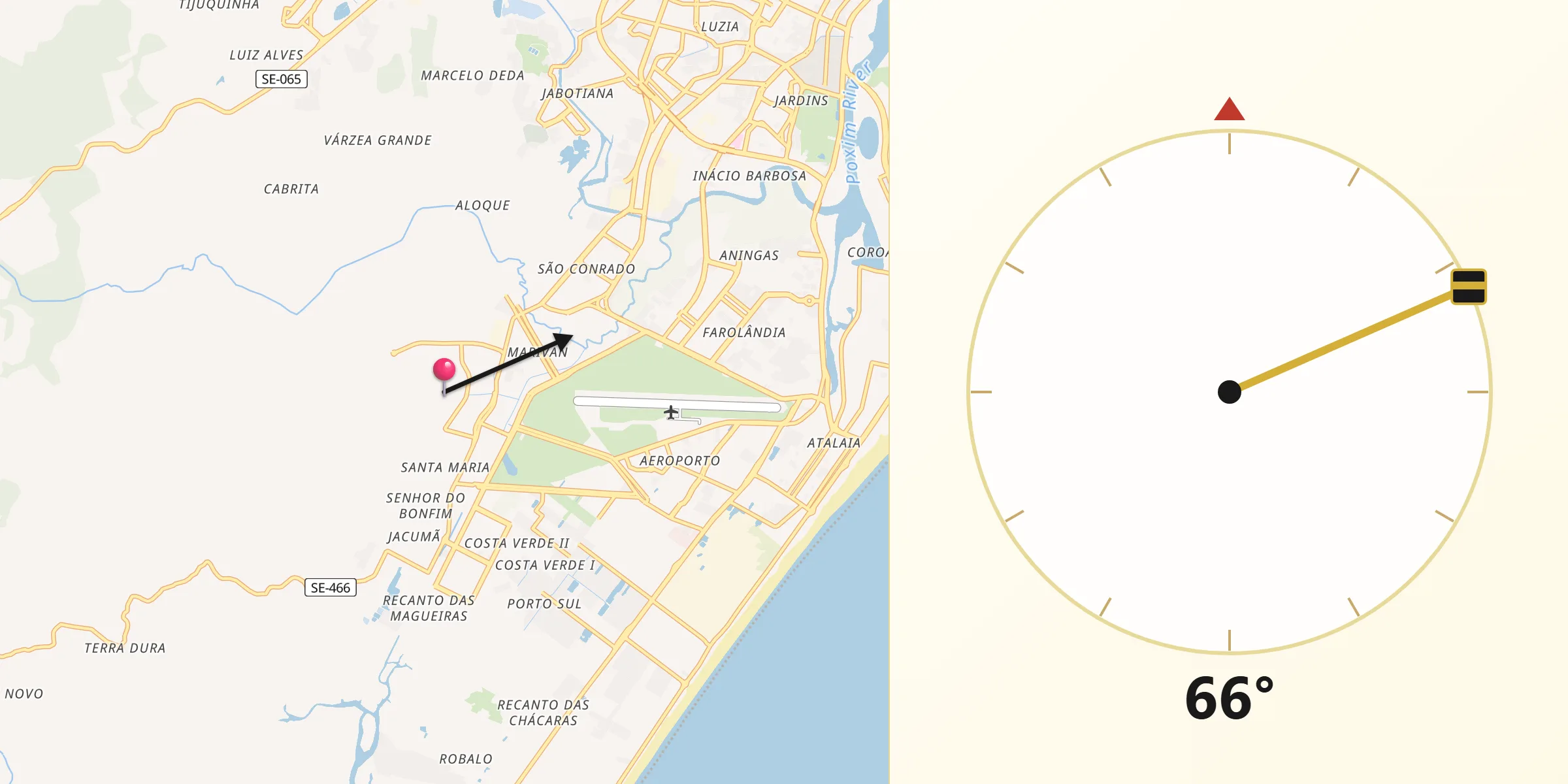 Direção da Qibla a partir de Aracaju