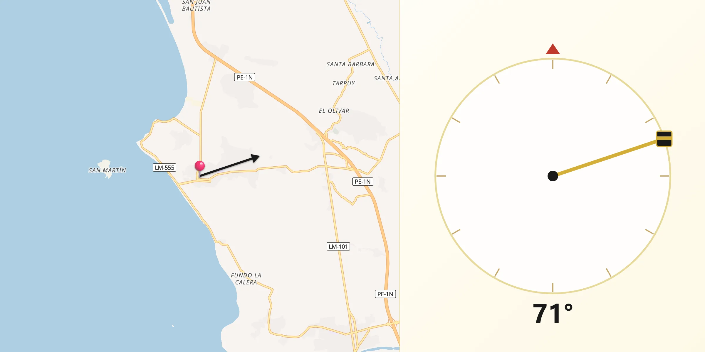 Dirección de la Qibla desde Végueta