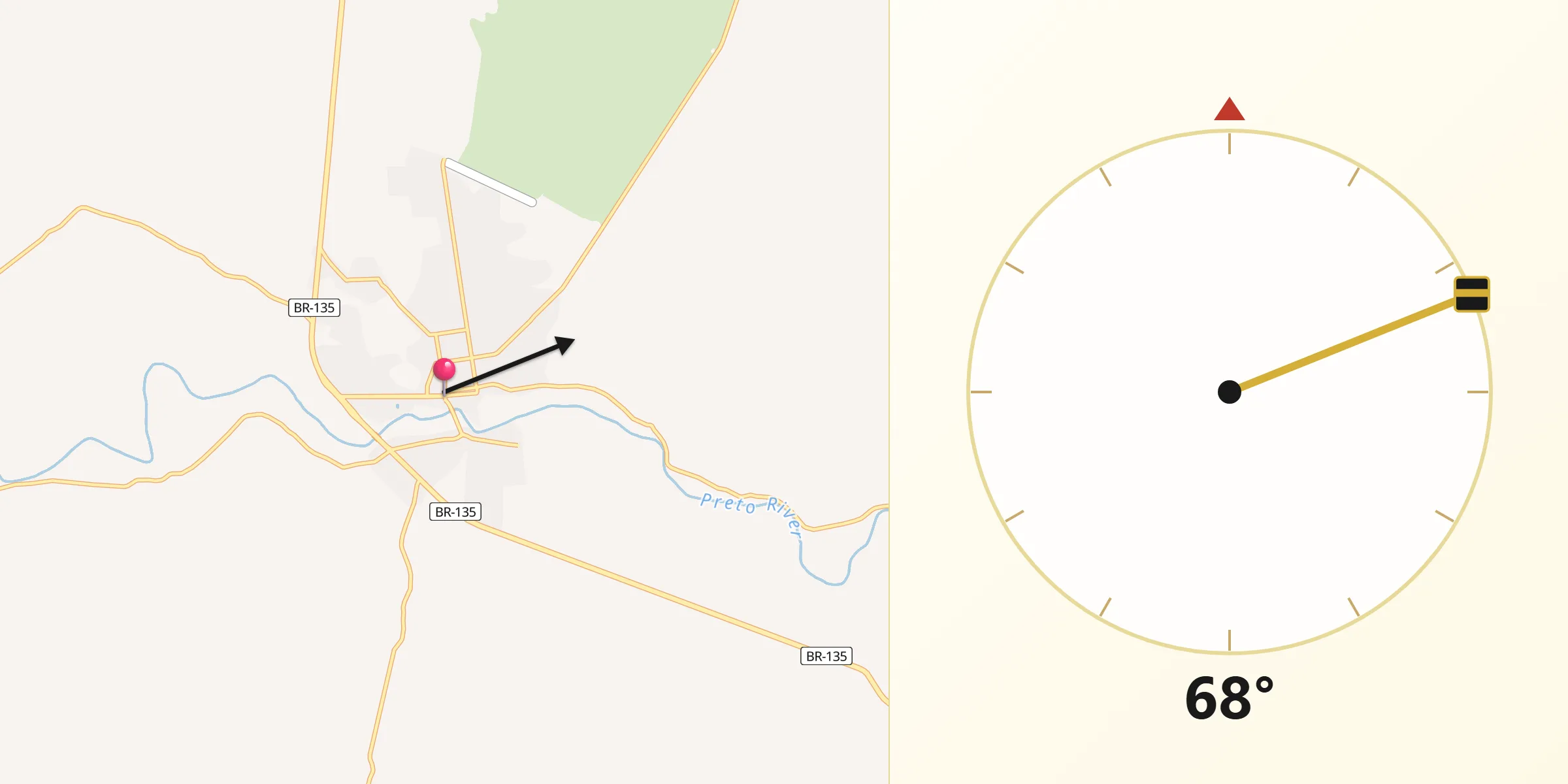 Direção da Qibla a partir de Formosa do Rio Preto