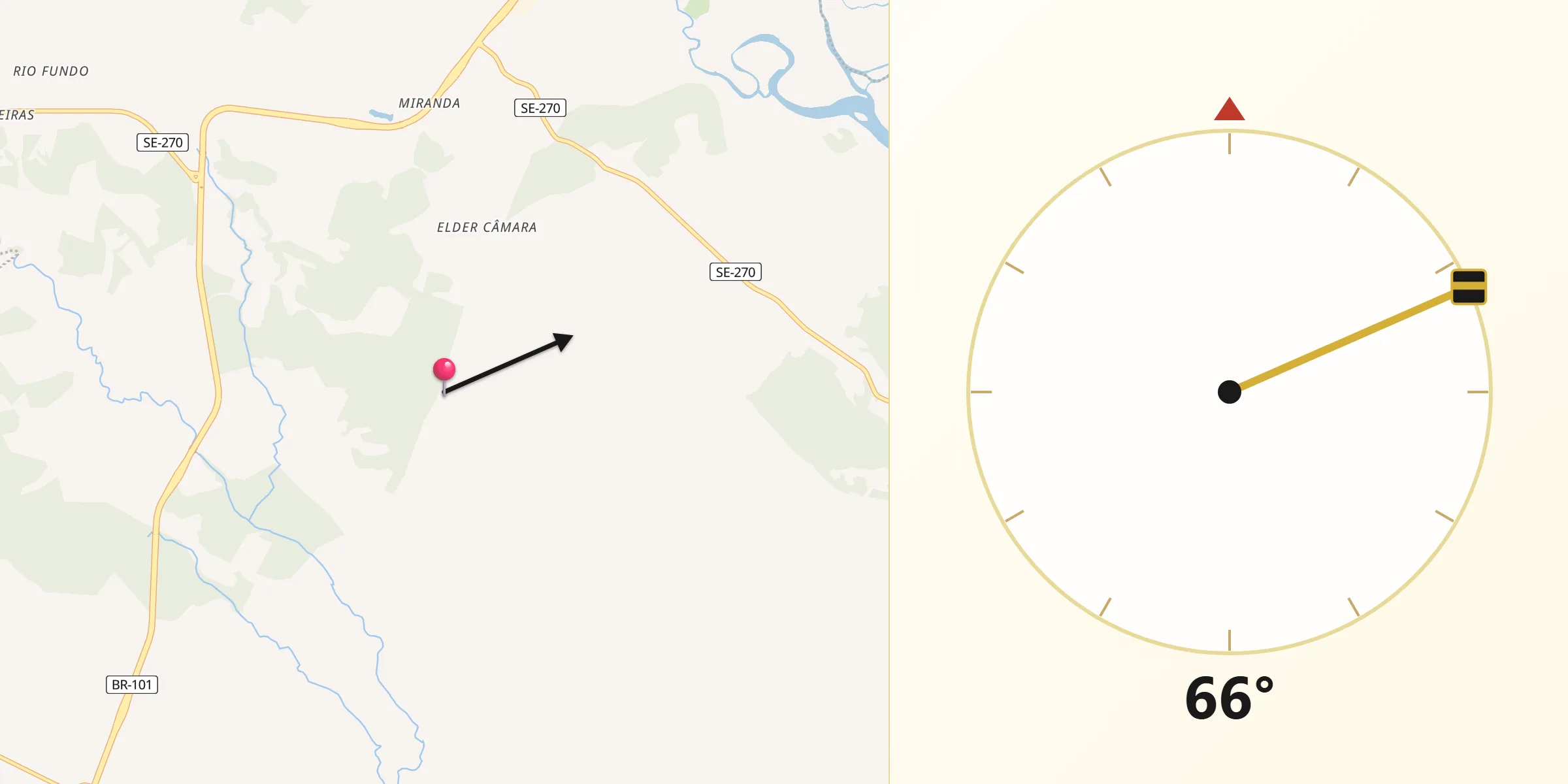 Direção da Qibla a partir de Itaporanga d'Ajuda