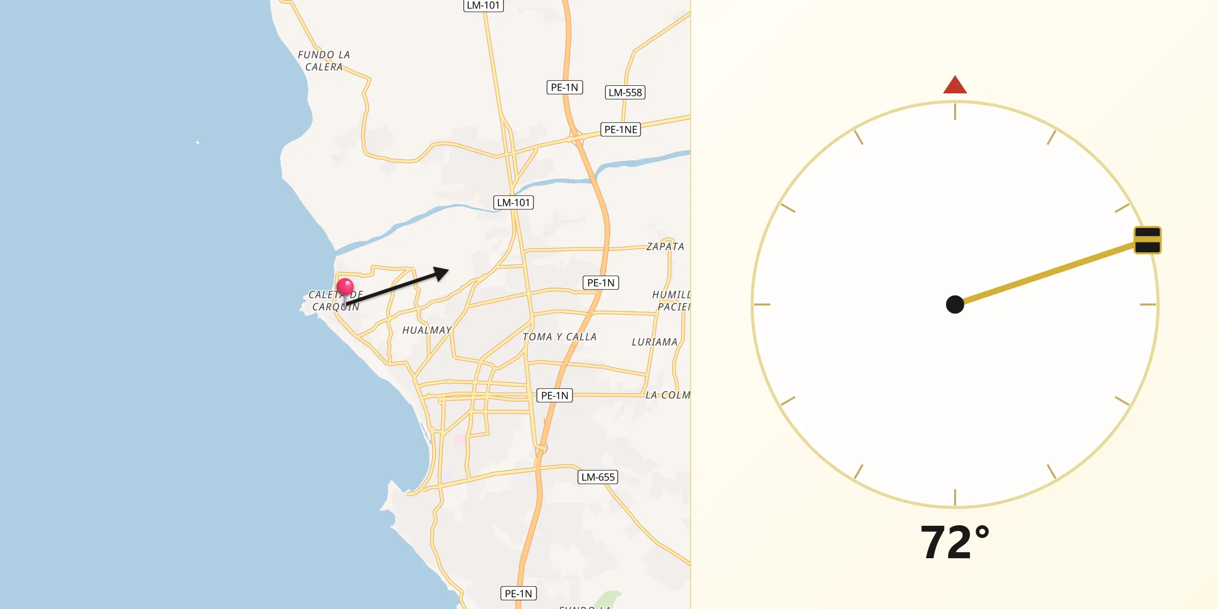 Dirección de la Qibla desde Caleta de Carquín