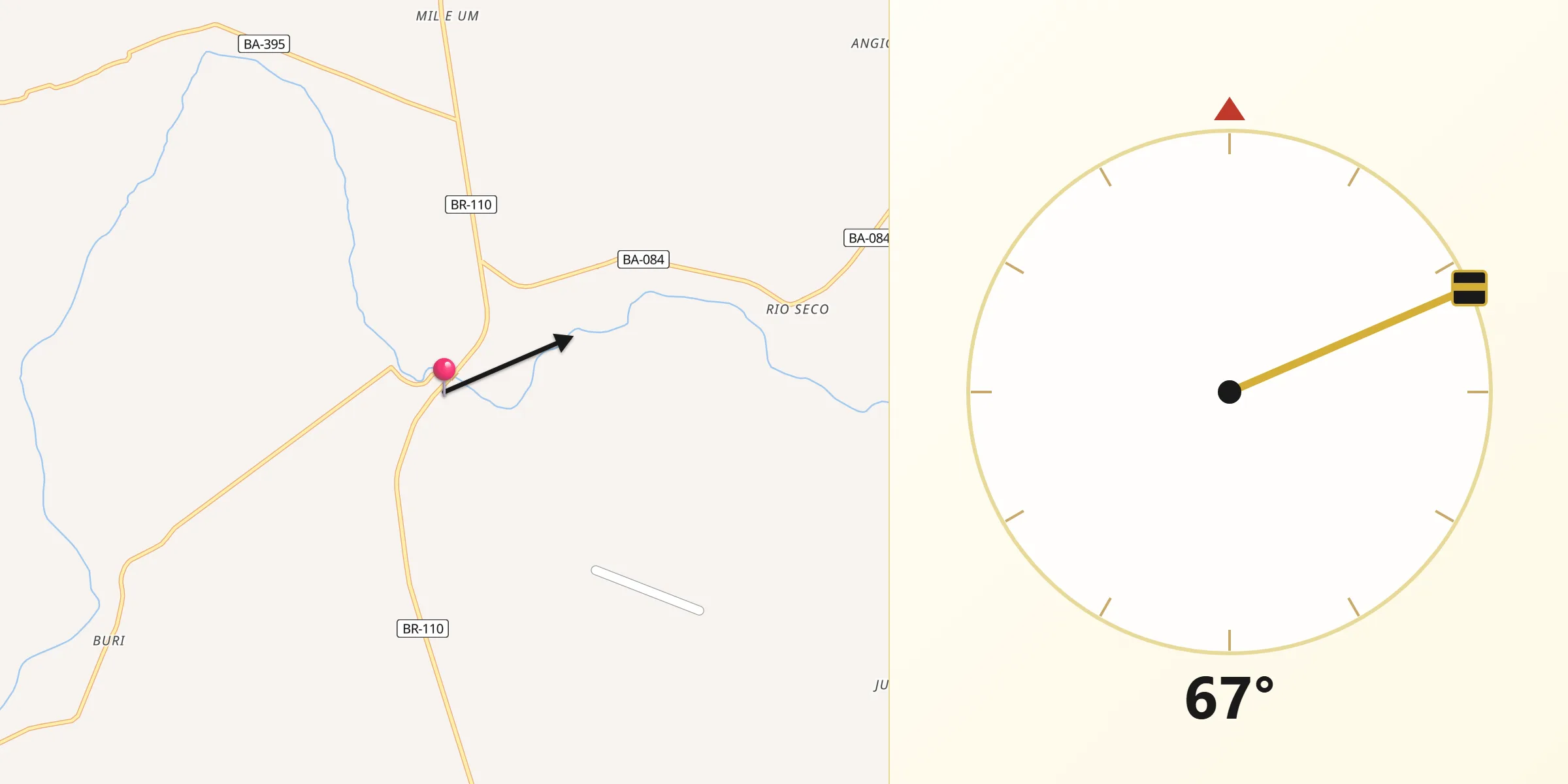 Direção da Qibla a partir de Cipó