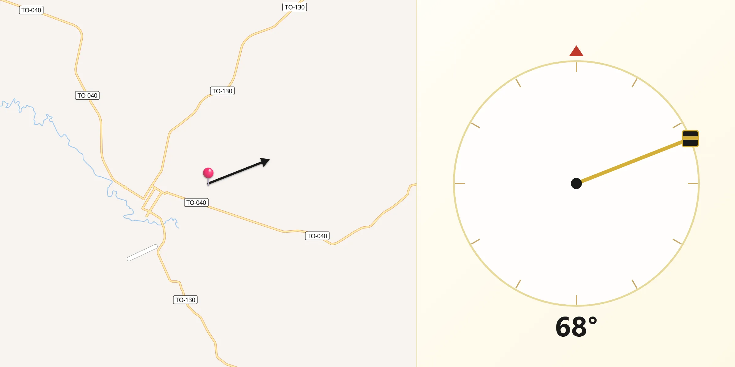 Direção da Qibla a partir de Pindorama do Tocantins
