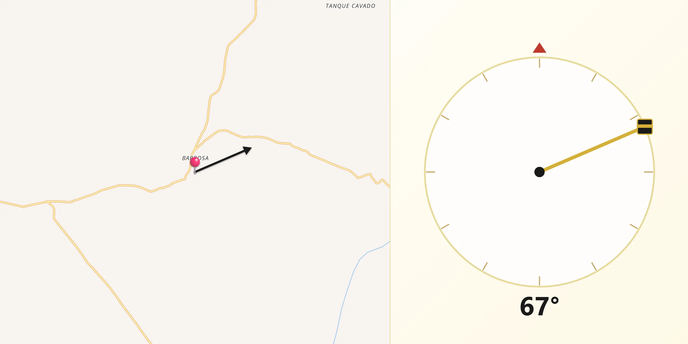 Direção da Qibla a partir de Araci