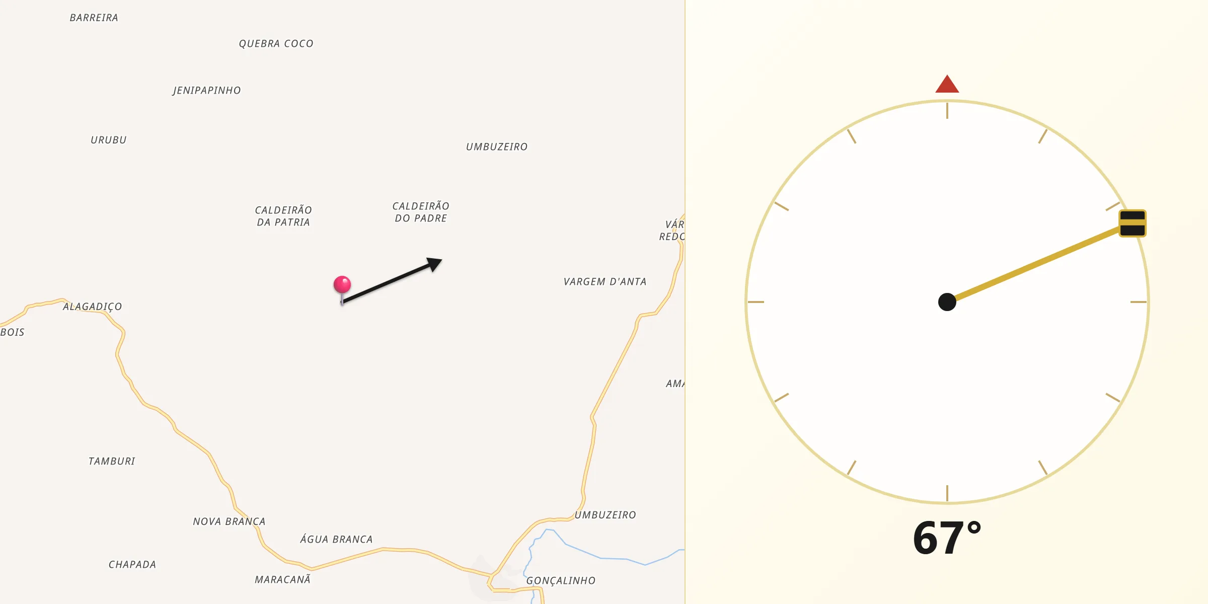 Direção da Qibla a partir de Caém