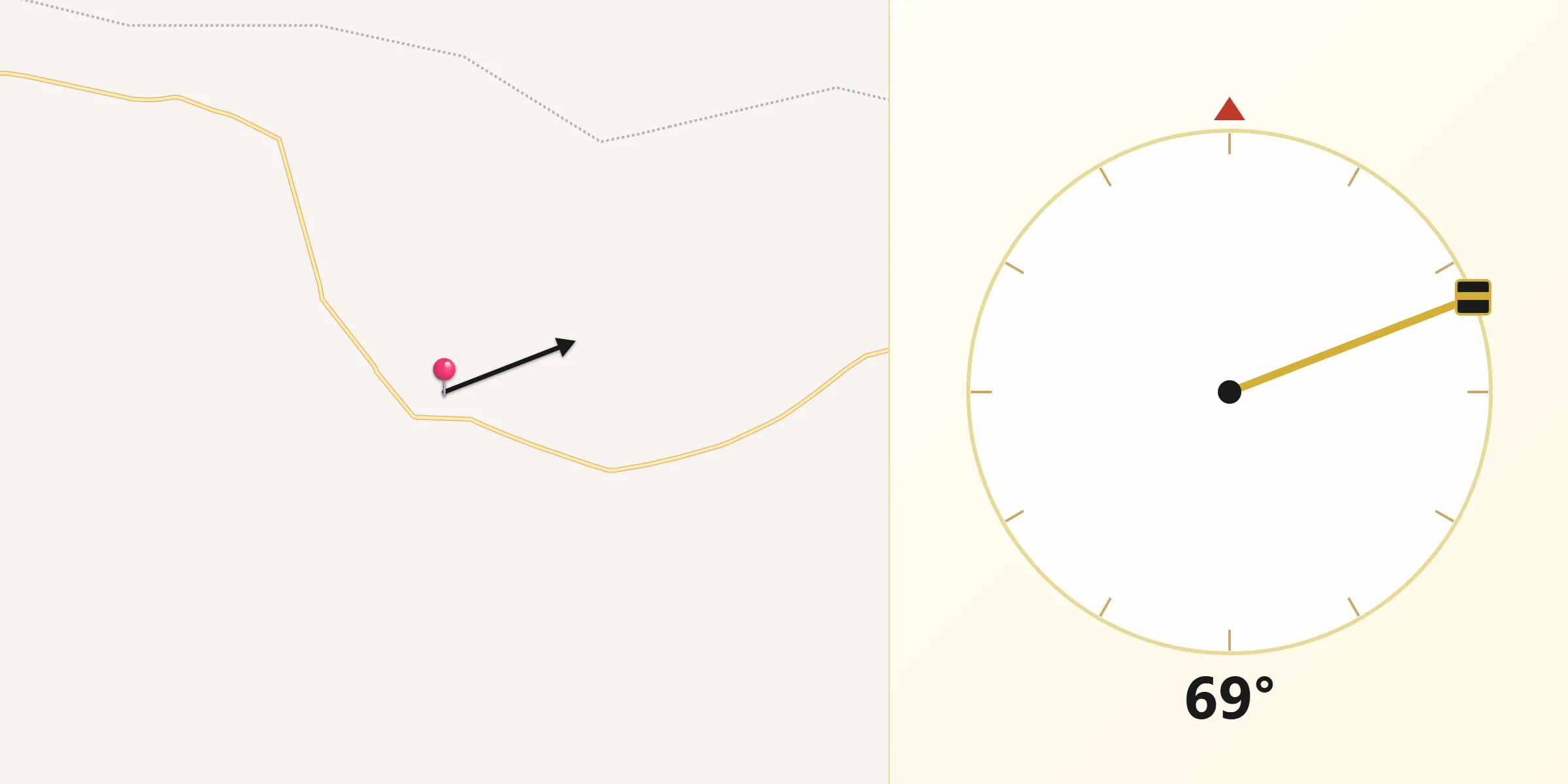 Direção da Qibla a partir de Crixás do Tocantins