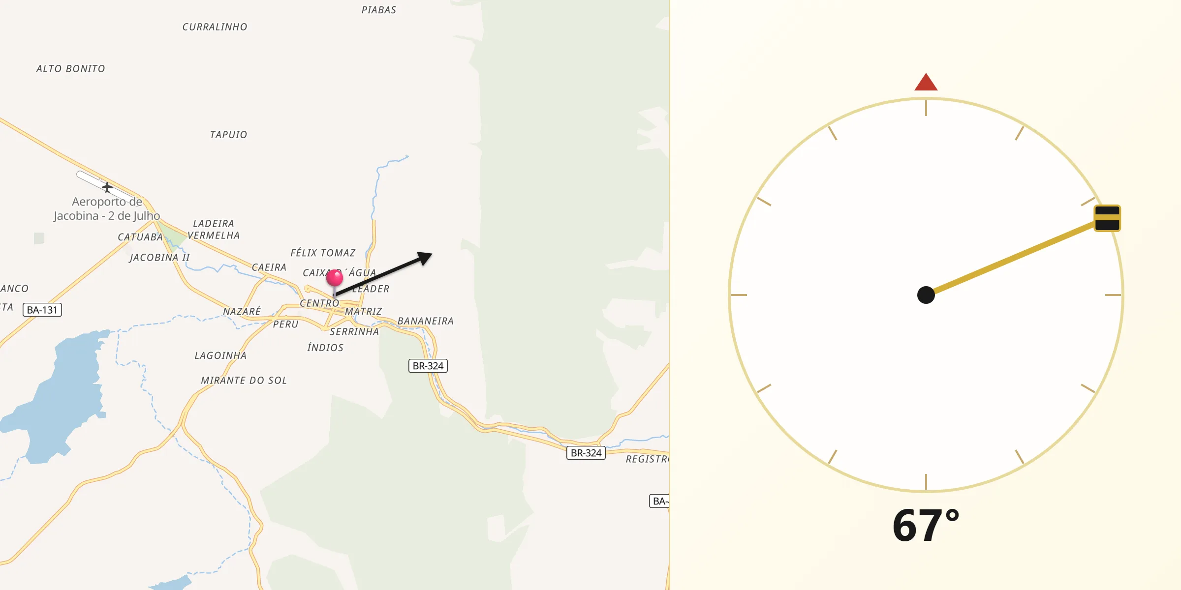 Direção da Qibla a partir de Jacobina