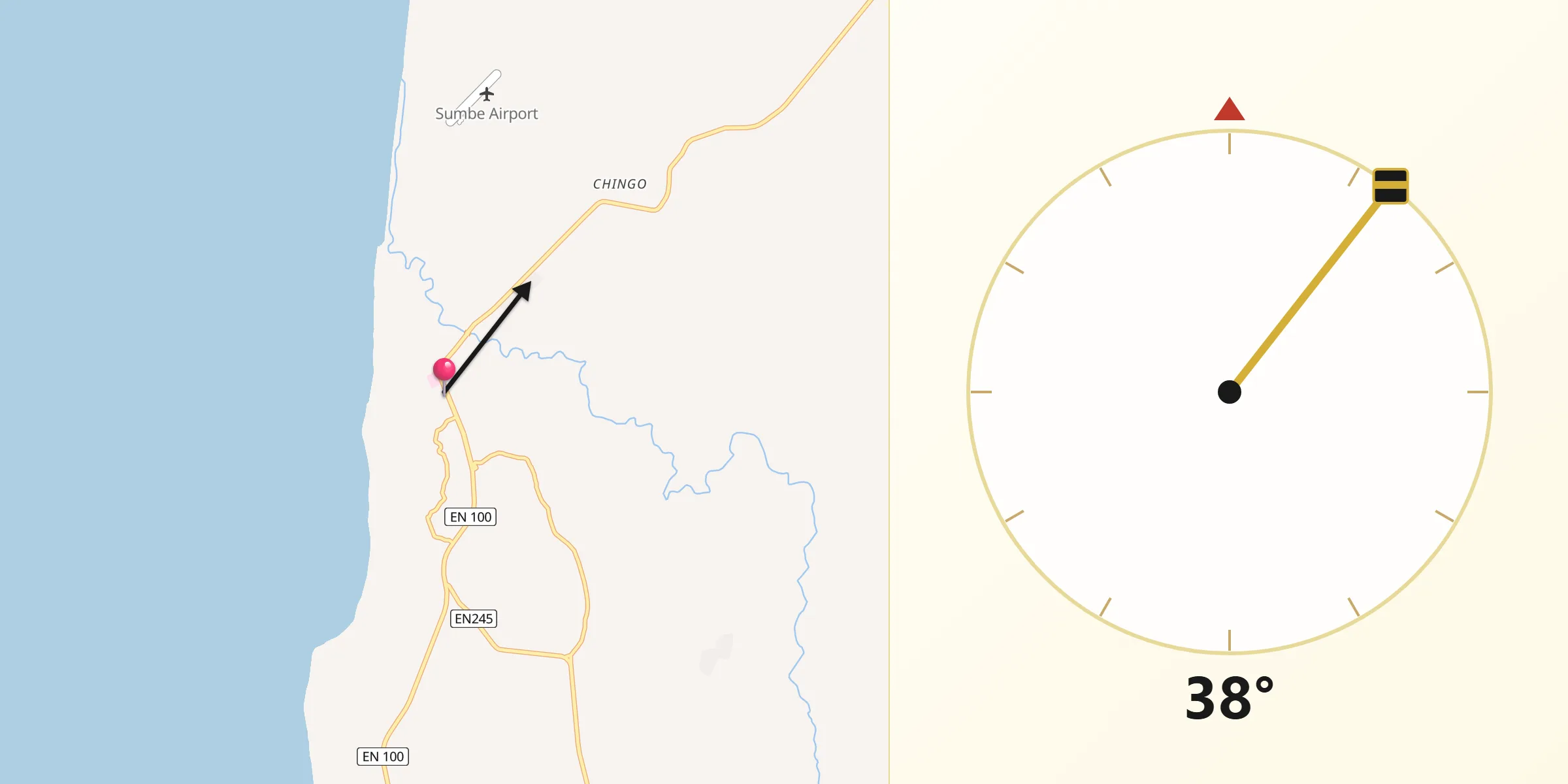 Direção da Qibla a partir de Sumbe