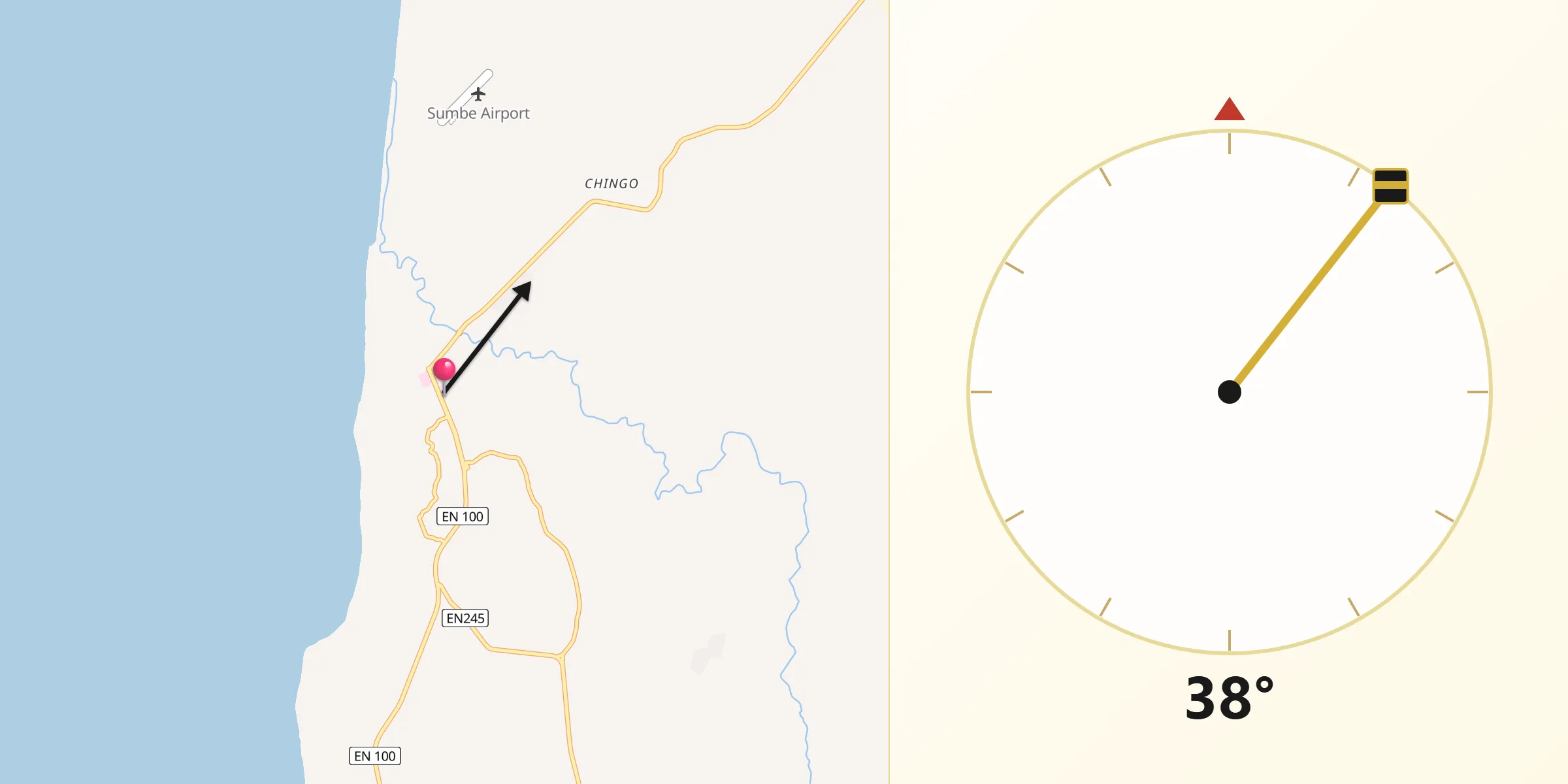 Direção da Qibla a partir de Sumbe
