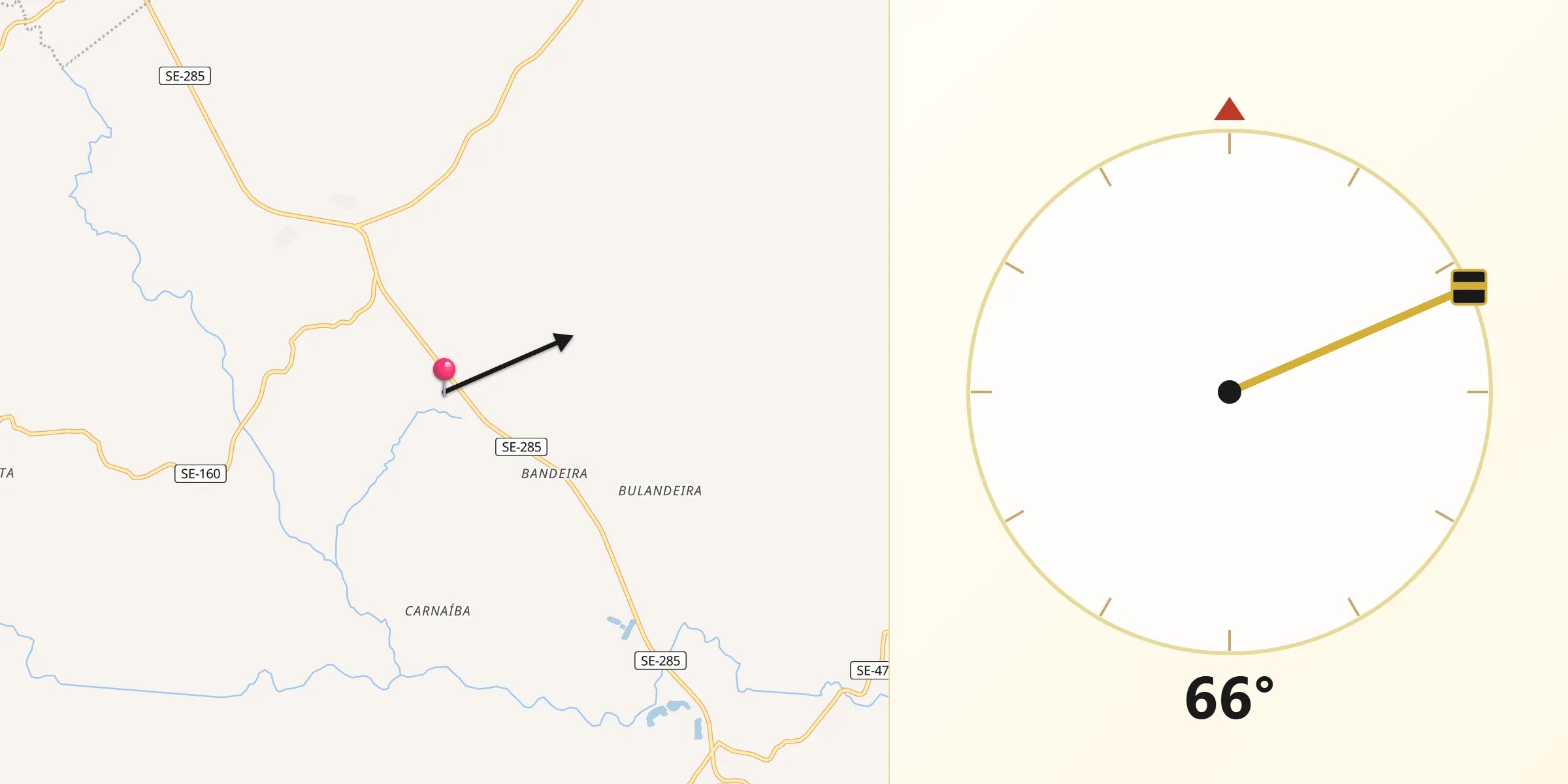 Direção da Qibla a partir de Pedrinhas