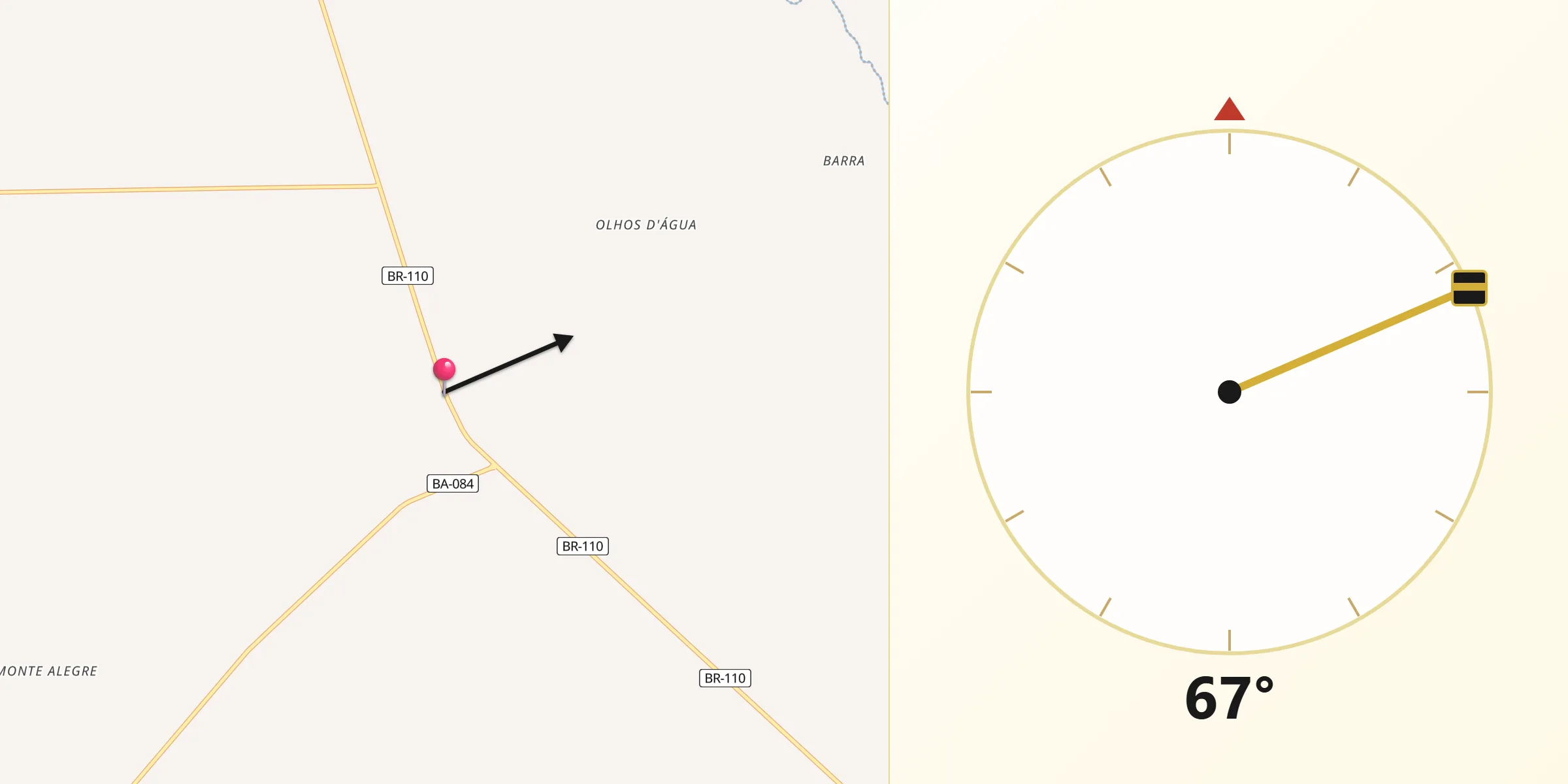 Direção da Qibla a partir de Nova Soure