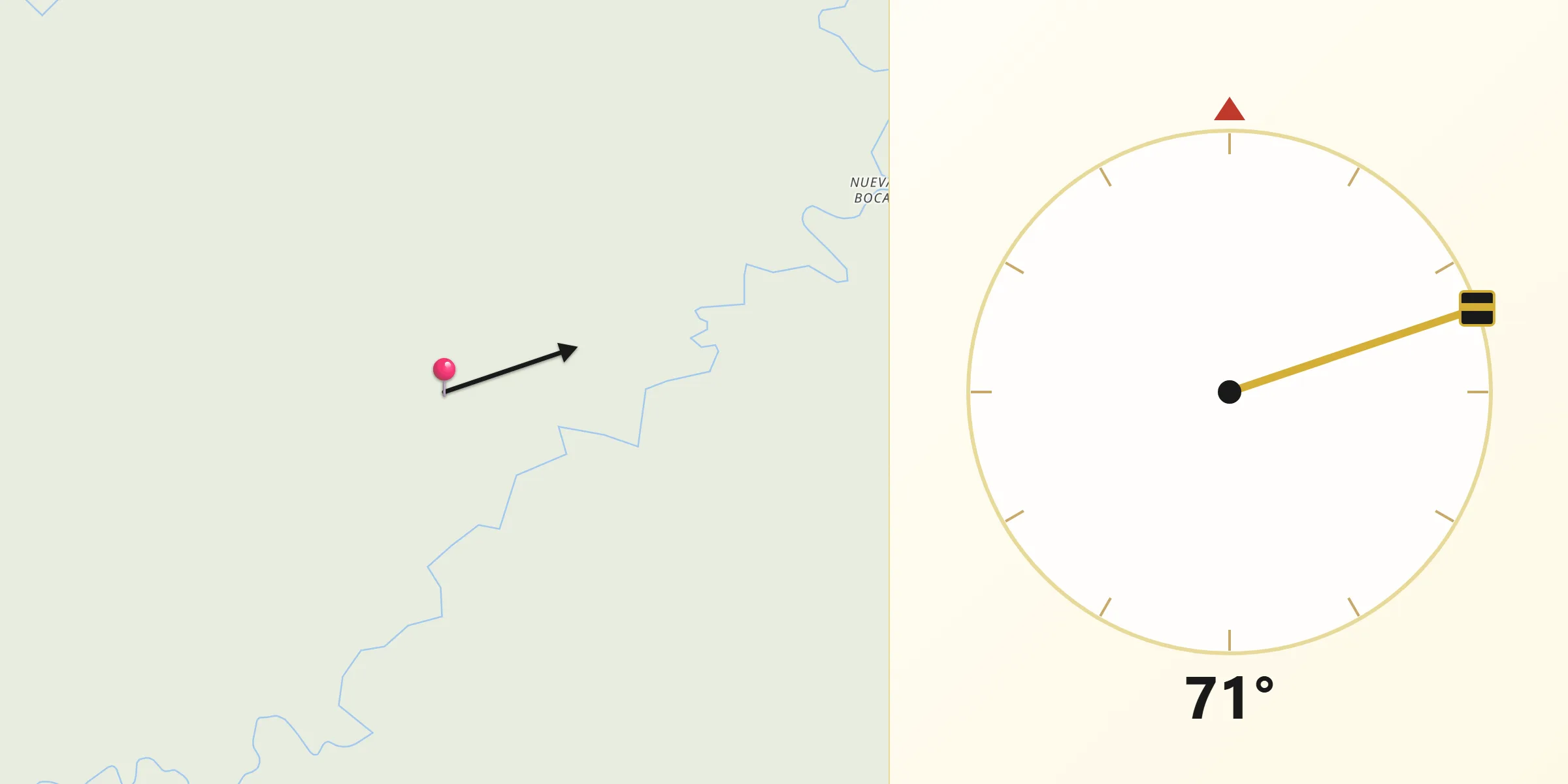 Dirección de la Qibla desde Provincia de Tahuamanú