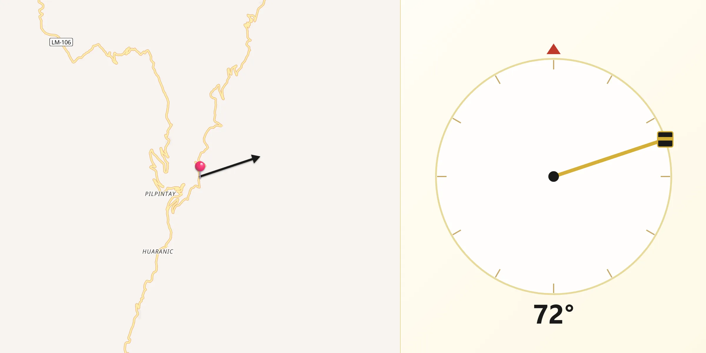 Dirección de la Qibla desde Provincia de Huaral