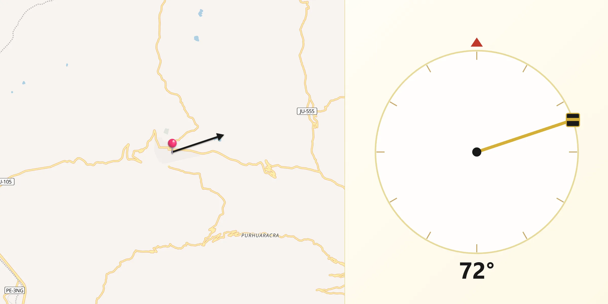 Dirección de la Qibla desde San Pedro de Cajas
