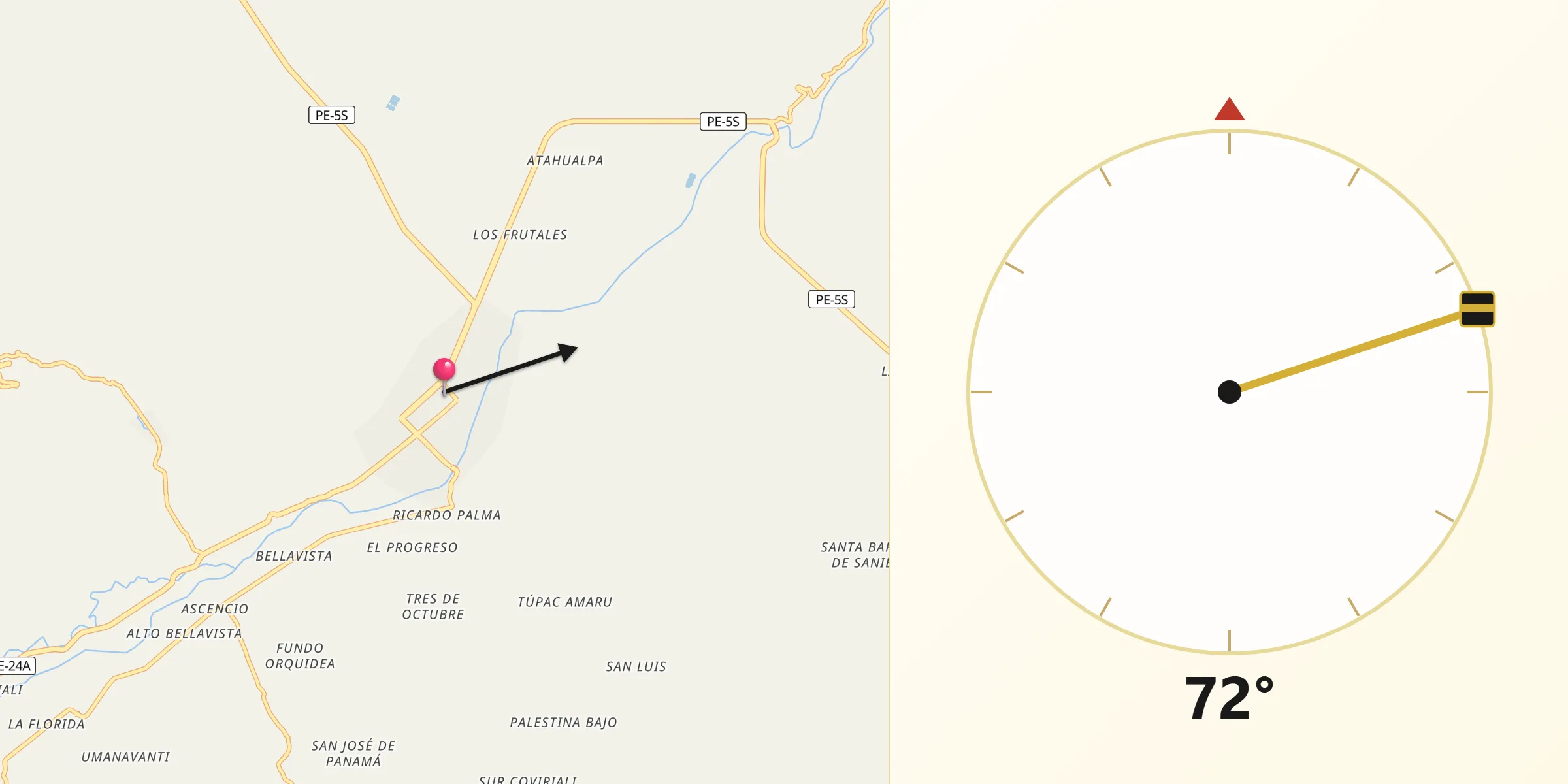 Dirección de la Qibla desde Satipo