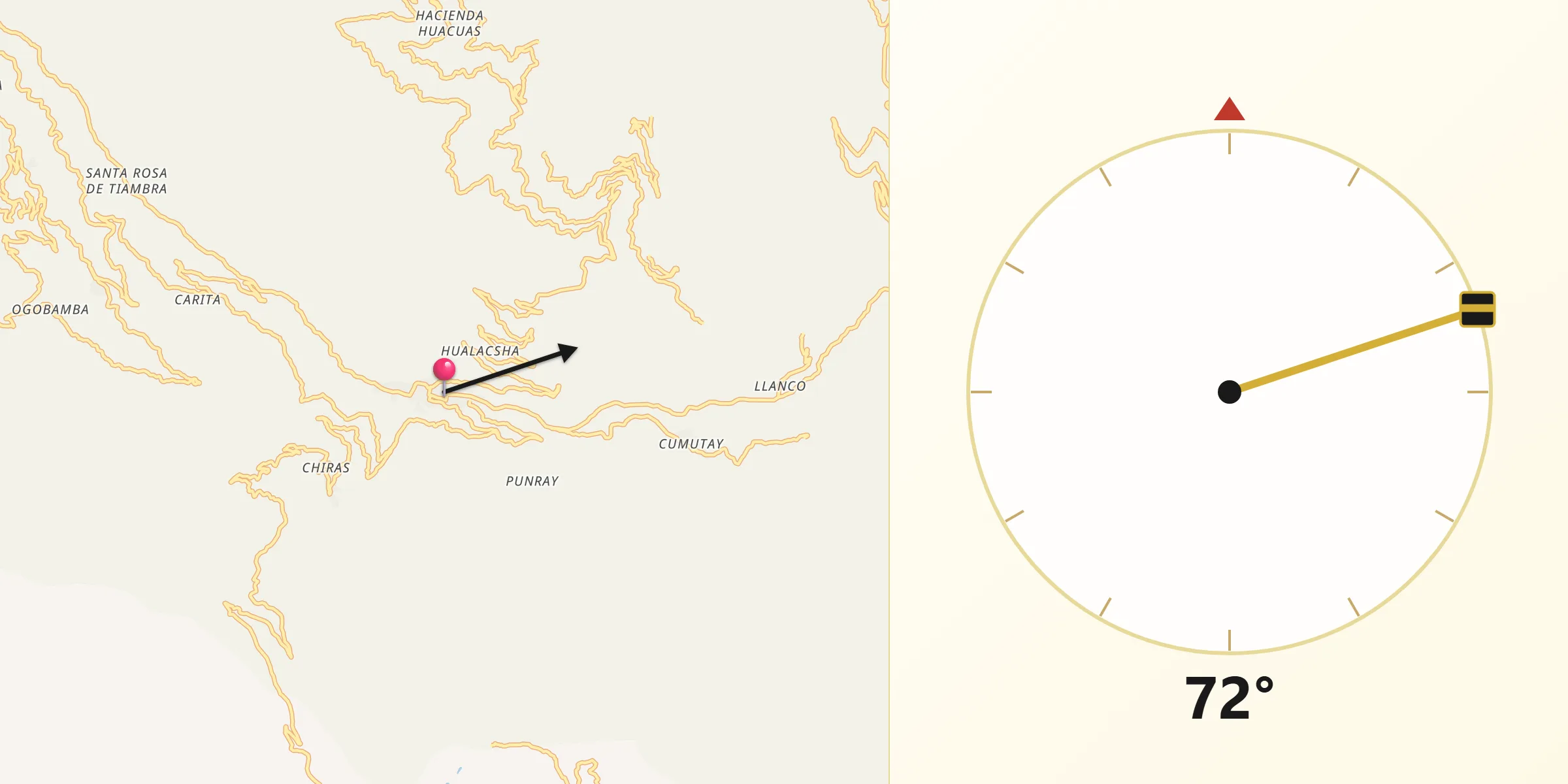 Dirección de la Qibla desde Huasahuasi