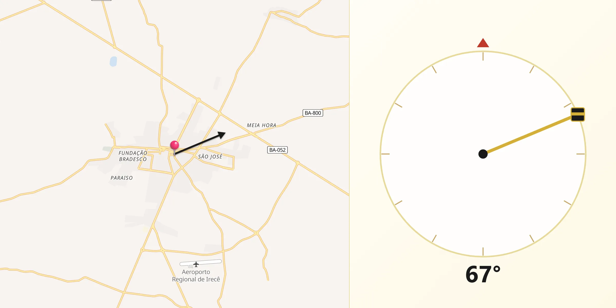 Direção da Qibla a partir de Irecê