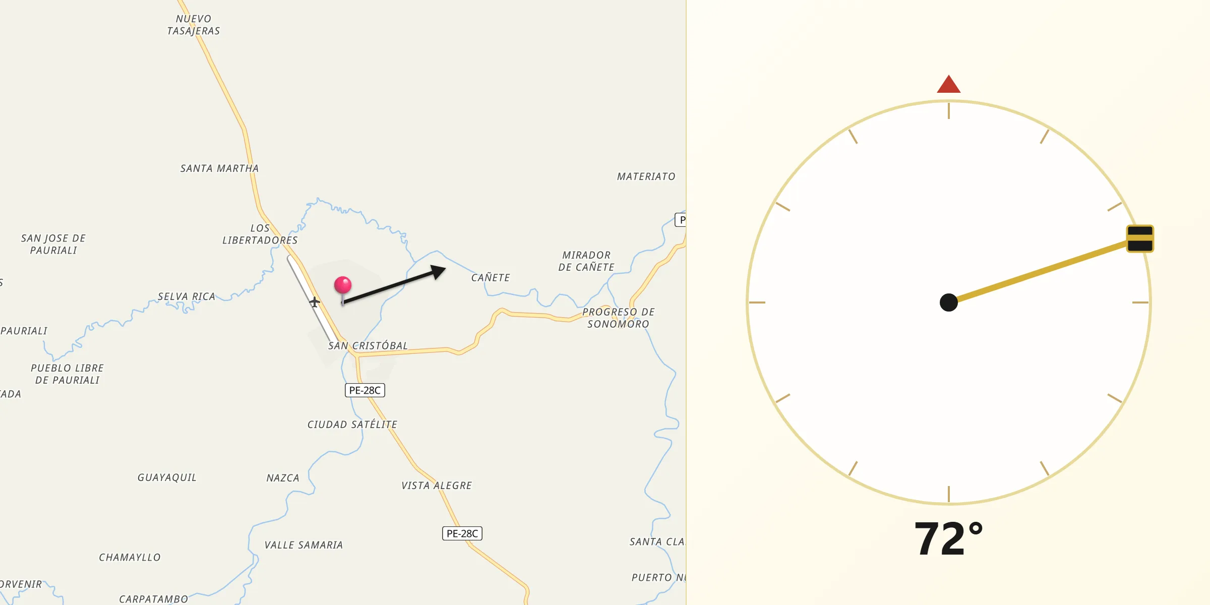 Dirección de la Qibla desde Mazamari