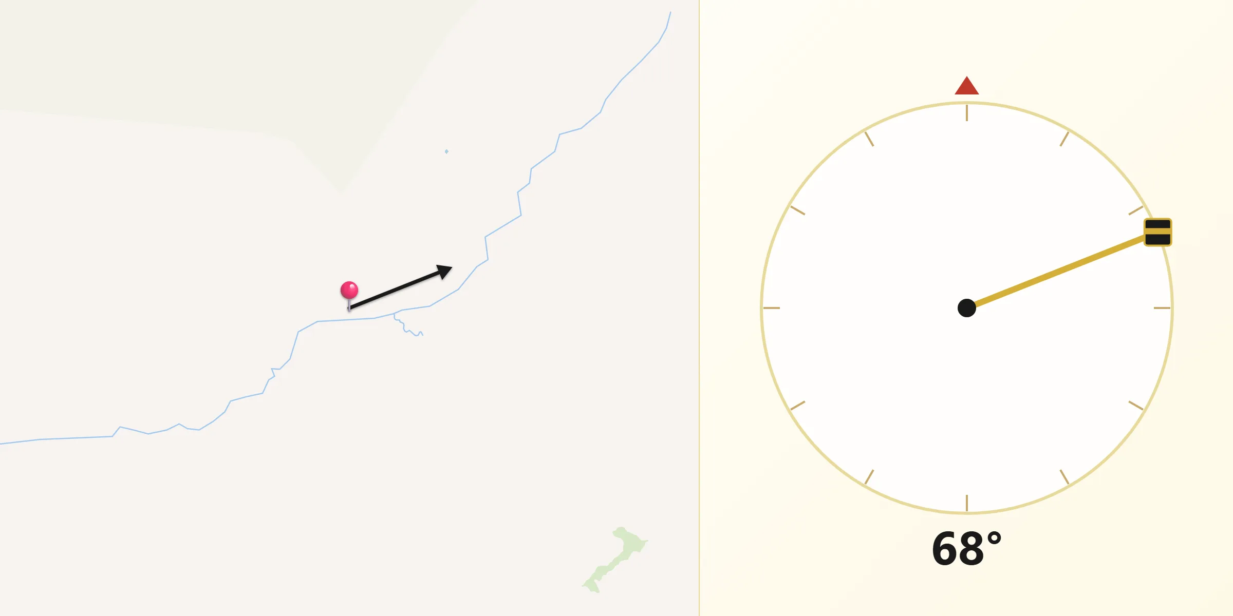 Direção da Qibla a partir de Rio da Conceição